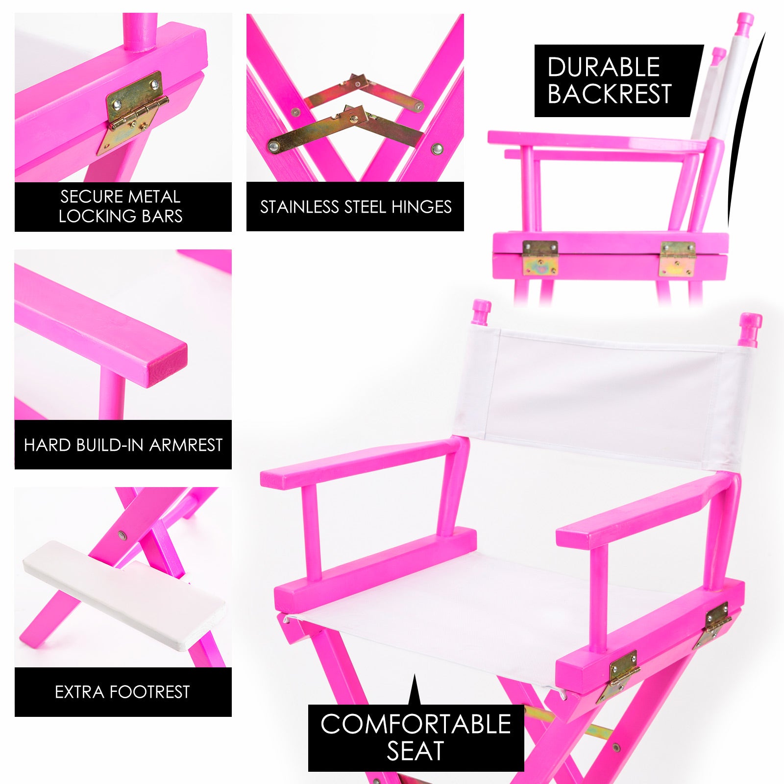 2X Director Movie Folding Tall Chair 76cm PINK HUMOR 8