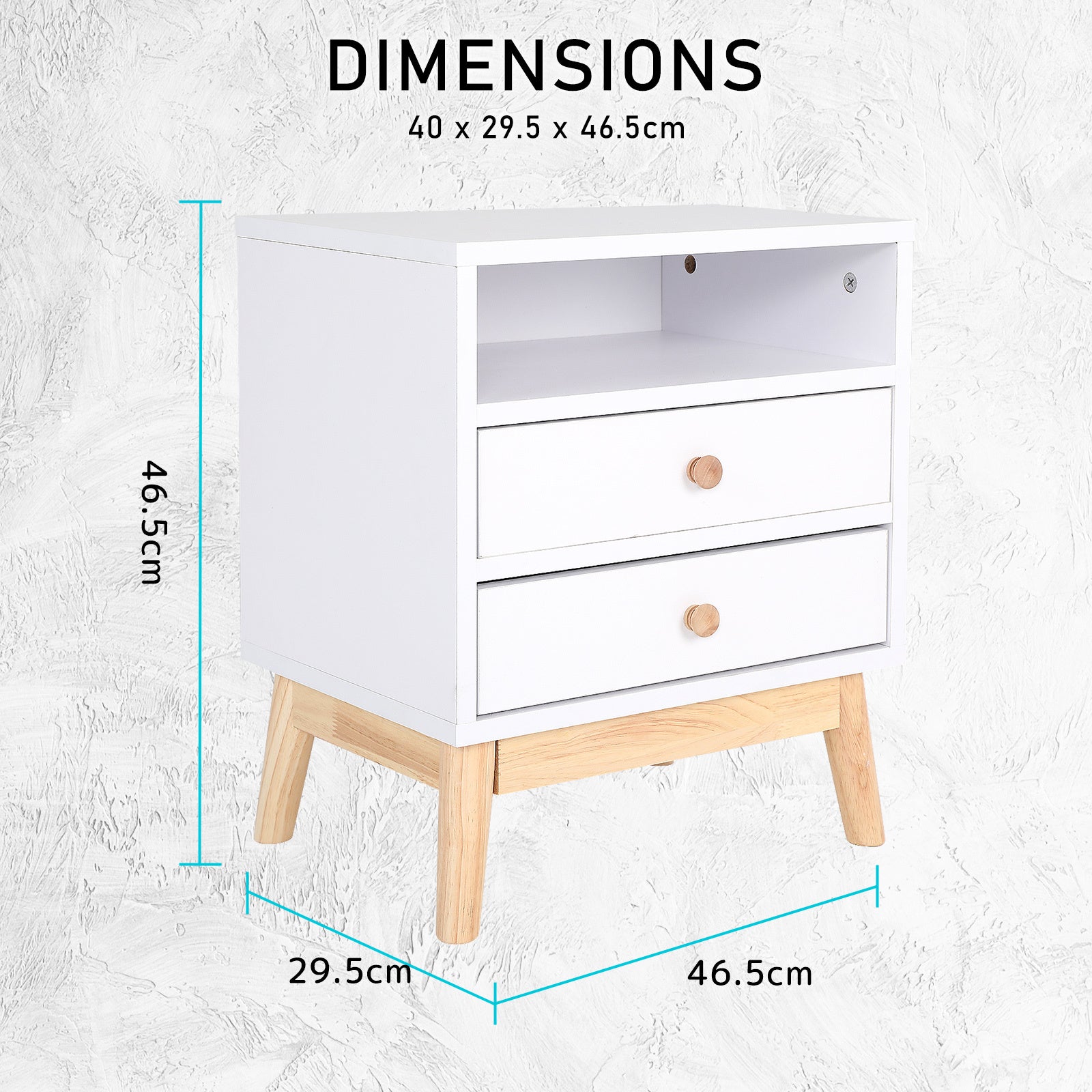 Bedside Table Side Storage Cabinet Nightstand Bedroom 2 Drawer ANYA - WHITE 10