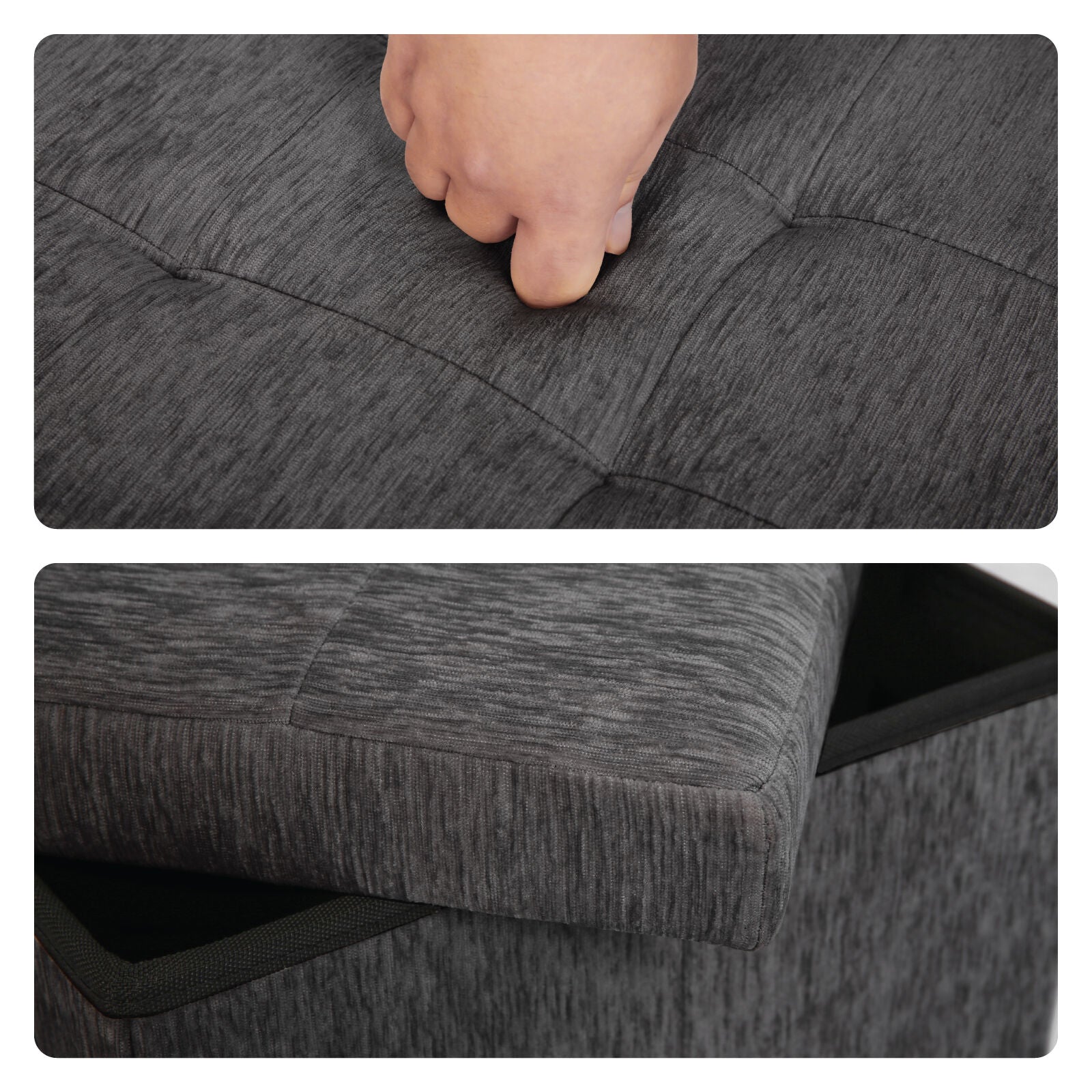 Foldable Storage Ottoman - Flip Lid Side Table Toy Blanket Organiser Seat KIRA BLACK 8