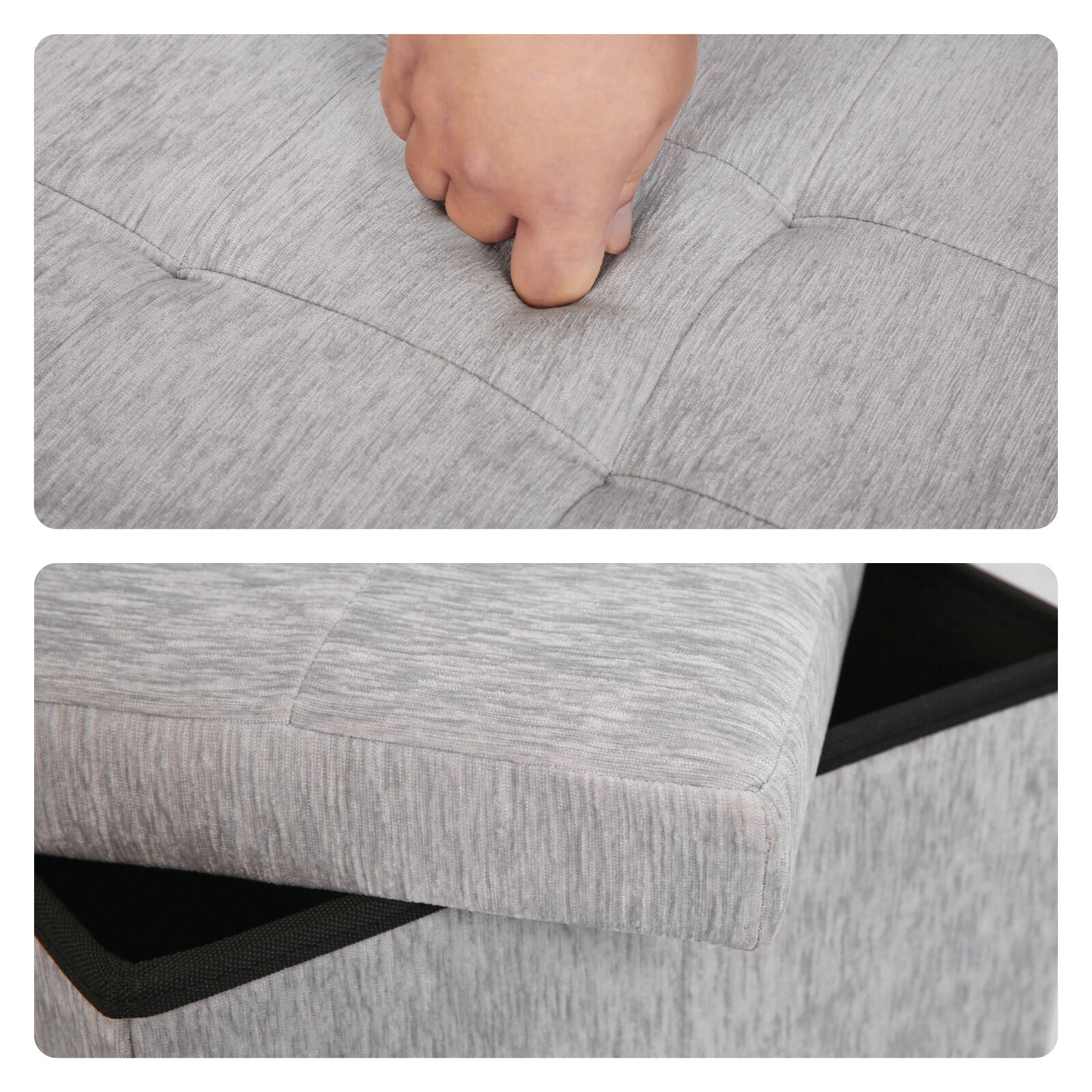 Foldable Storage Ottoman - Flip Lid Side Table Toy Blanket Organiser Seat KIRA GREY 8