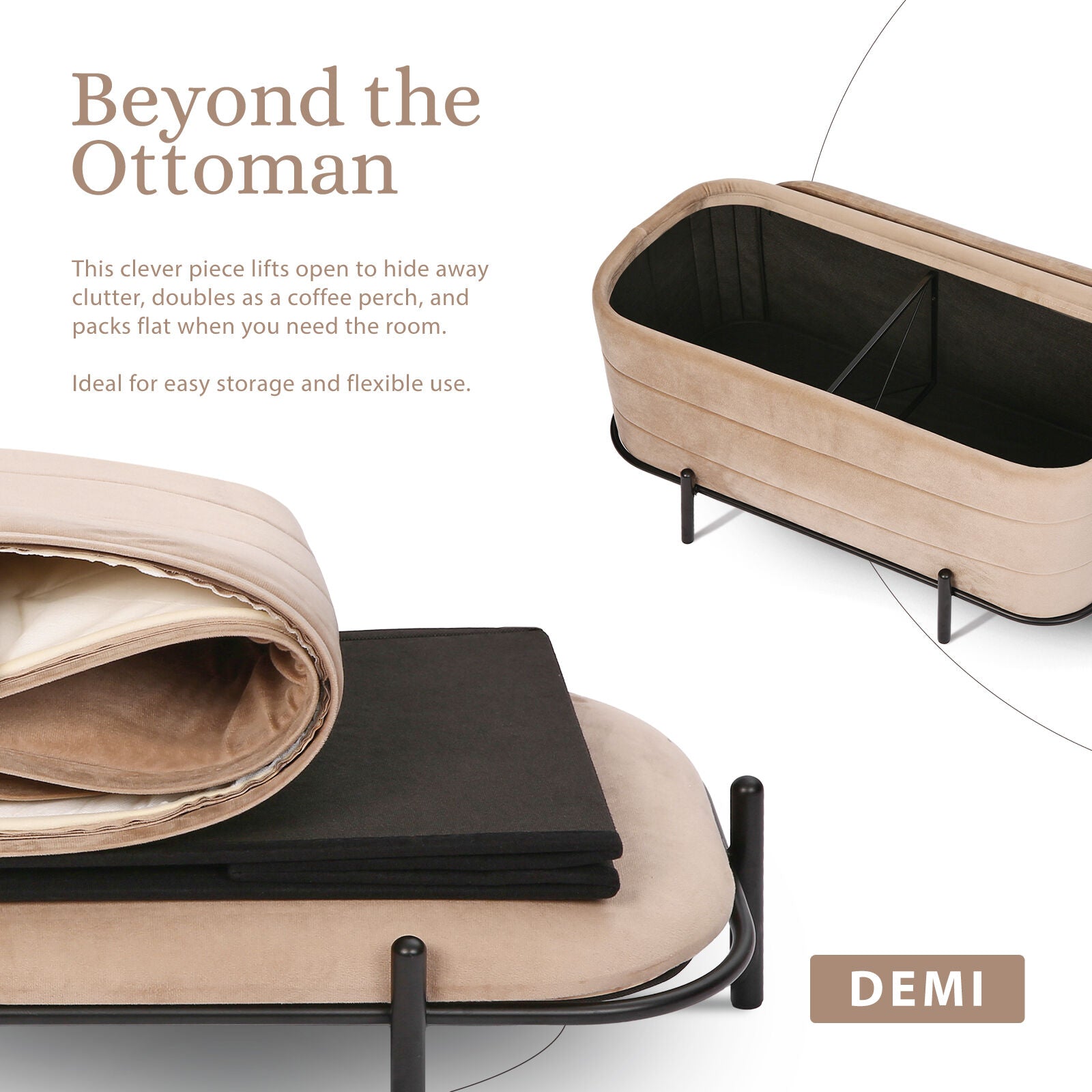 La Bella Coffee Table Storage Ottoman - Velvet Blanket Box Bench DEMI - CAMEL BEIGE 3