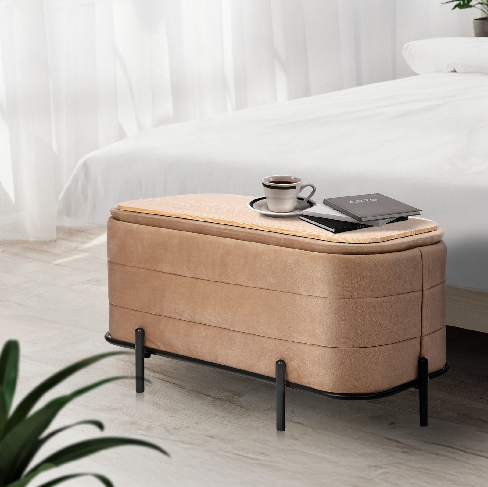 La Bella Coffee Table Storage Ottoman - Velvet Blanket Box Bench DEMI - CAMEL BEIGE 5