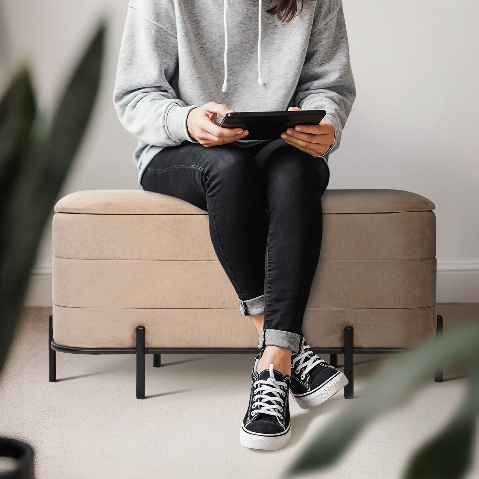 La Bella Coffee Table Storage Ottoman - Velvet Blanket Box Bench DEMI - CAMEL BEIGE 6