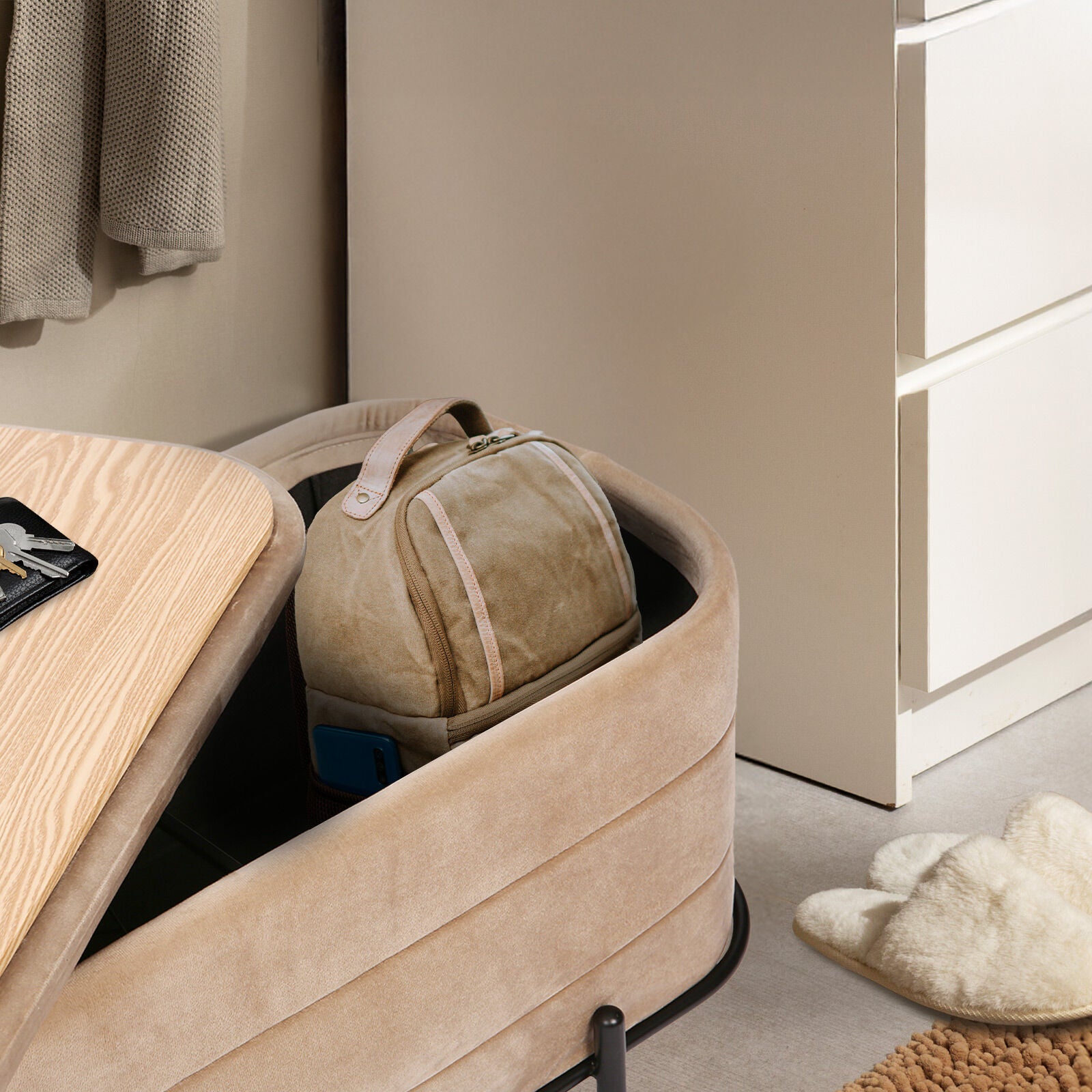 La Bella Coffee Table Storage Ottoman - Velvet Blanket Box Bench DEMI - CAMEL BEIGE 9