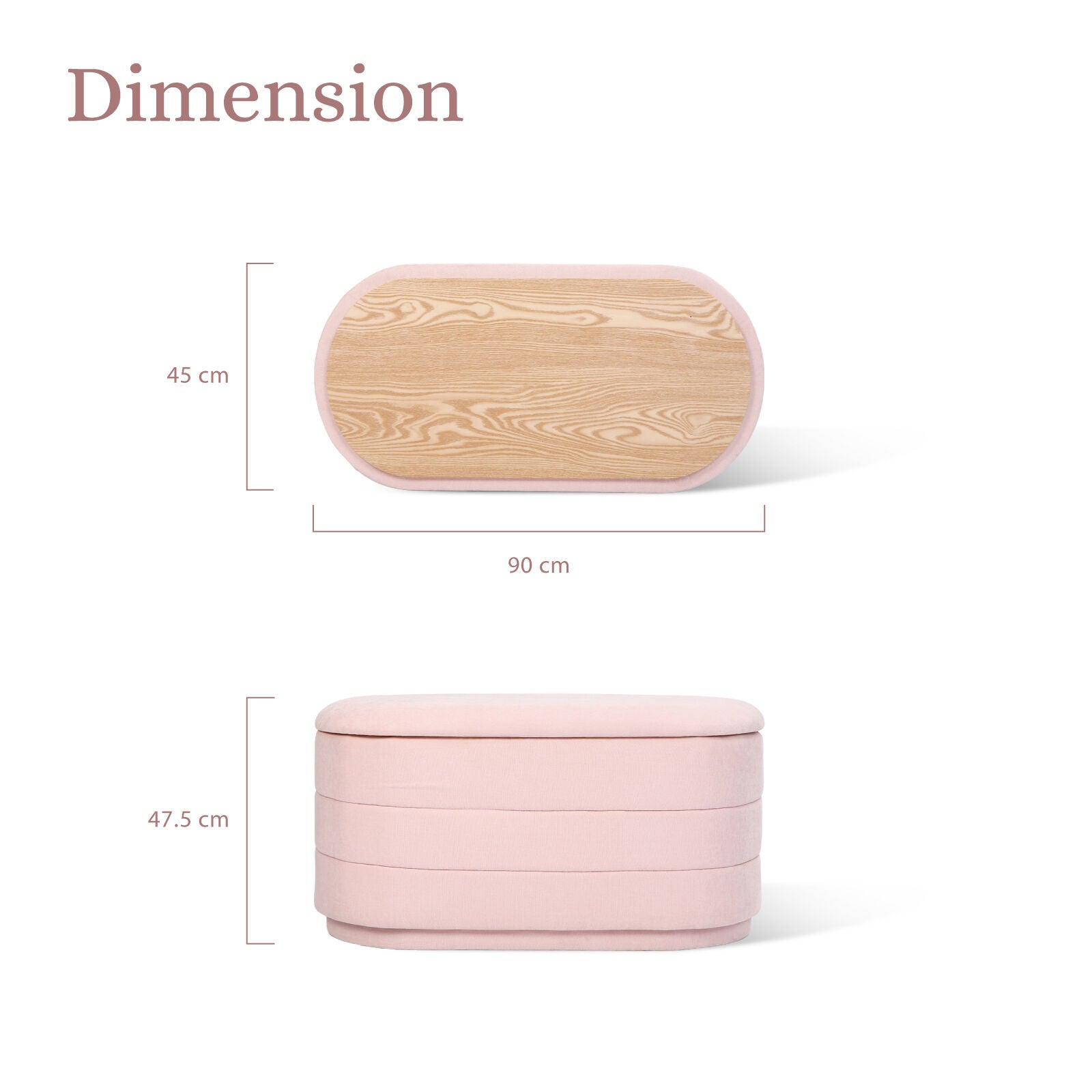 Coffee Table Storage Ottoman - Chenille Fabic Padded Blanket Box Bench CELIA - PINK 10