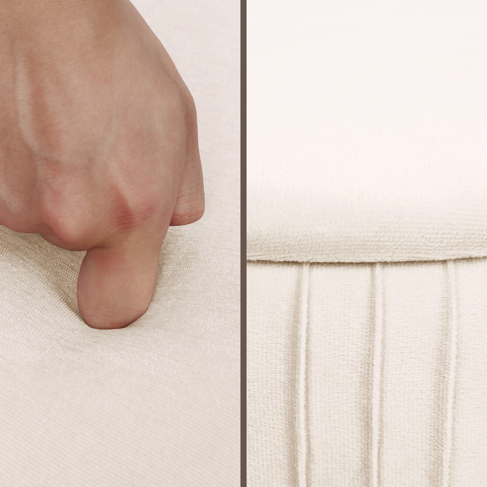 Side Table Storage Ottoman - Velvet Padded Stool Vanity Footstool REMY CREAM BEIGE 7