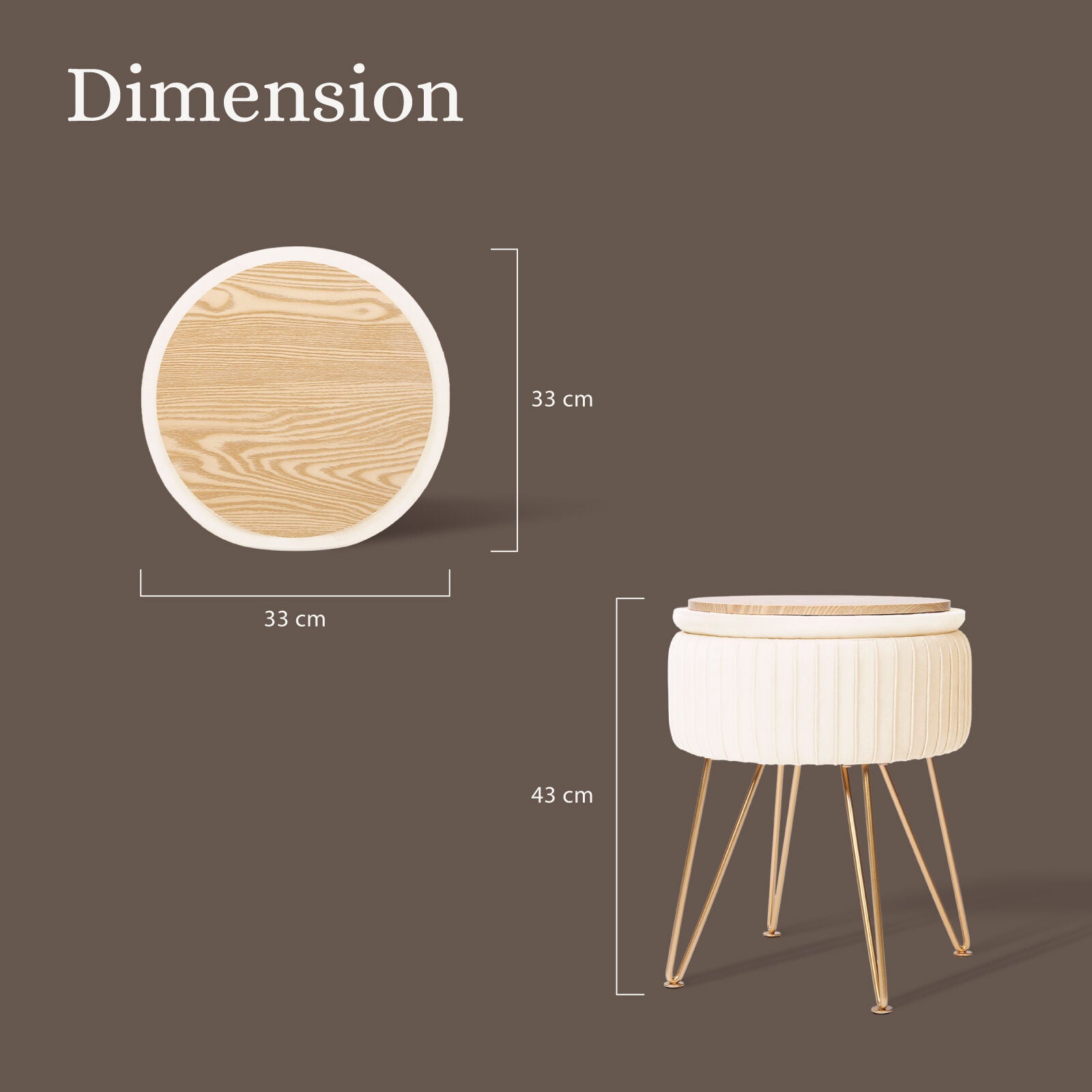 Side Table Storage Ottoman - Velvet Padded Stool Vanity Footstool REMY CREAM BEIGE 11