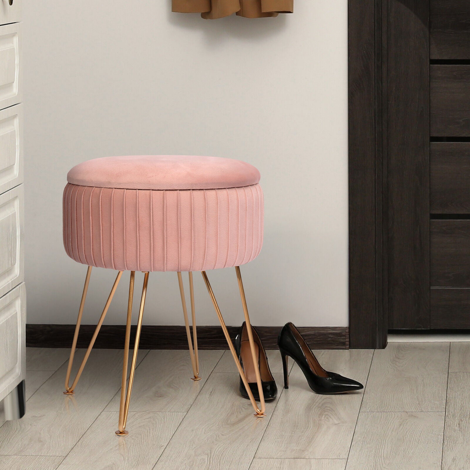 Side Table Storage Ottoman - Velvet Padded Stool Vanity Footstool REMY PINK 6