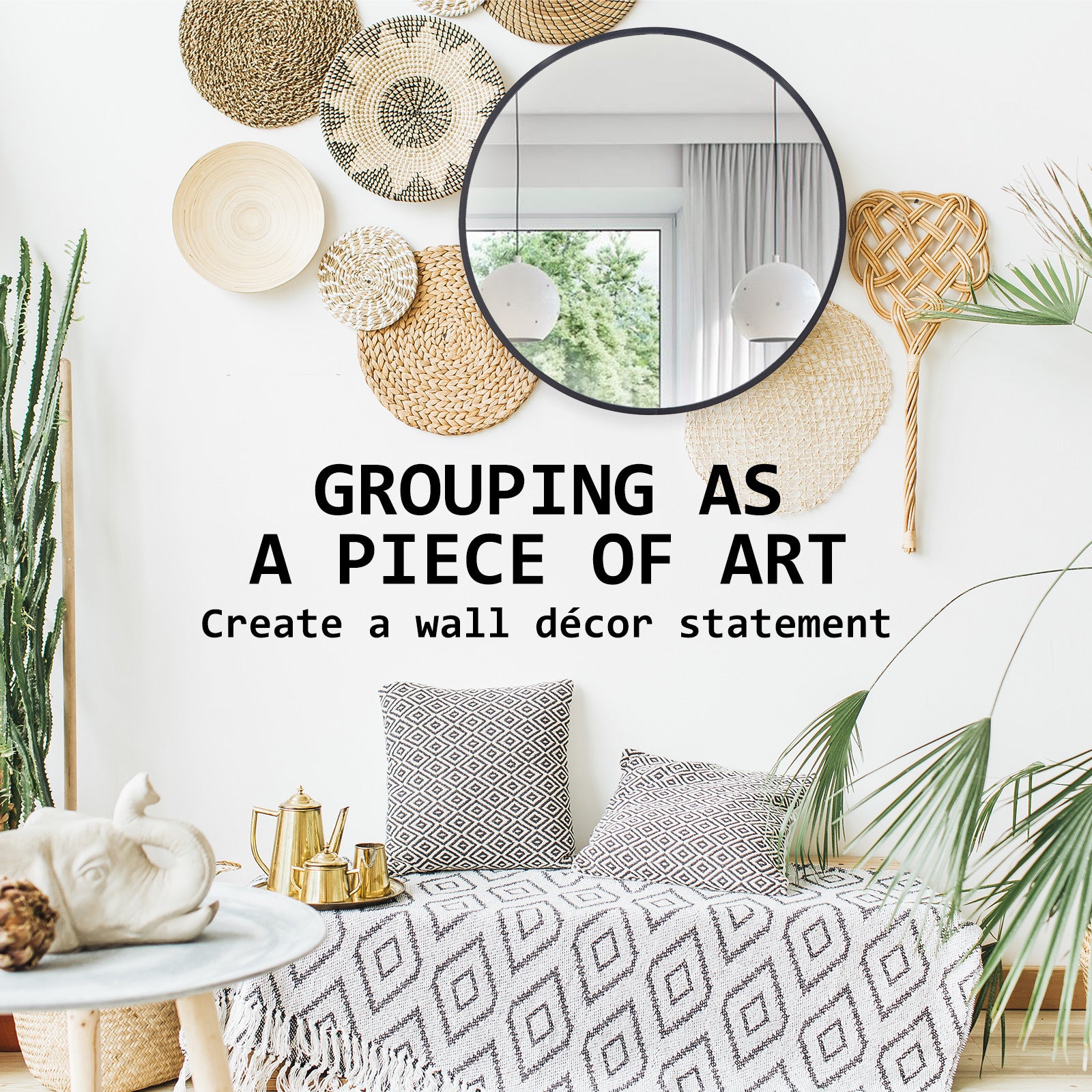 Wall Mirror Round Aluminum Frame Bathroom 70cm BLACK 8