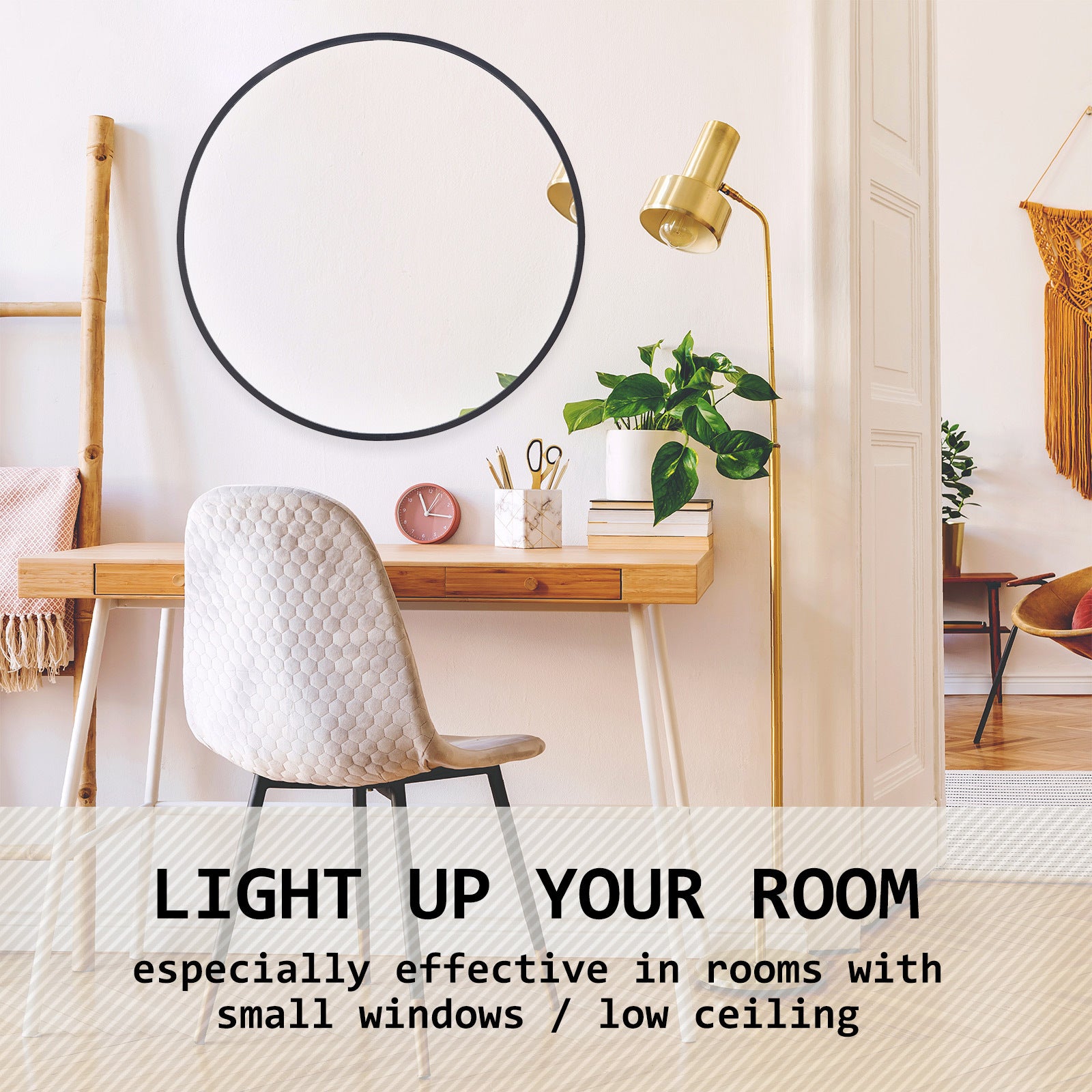 2 Set Wall Mirror Round Aluminum Frame Bathroom 70cm BLACK 6