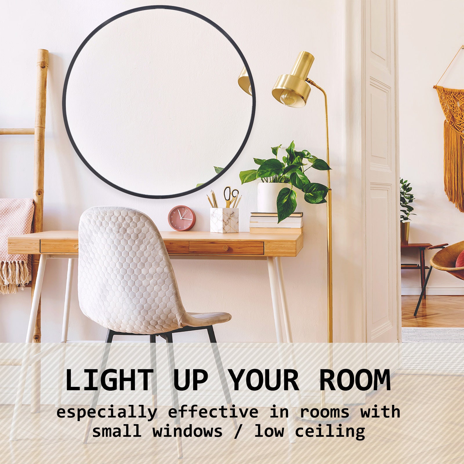 Wall Mirror Round Aluminum Frame Bathroom 80cm BLACK 6