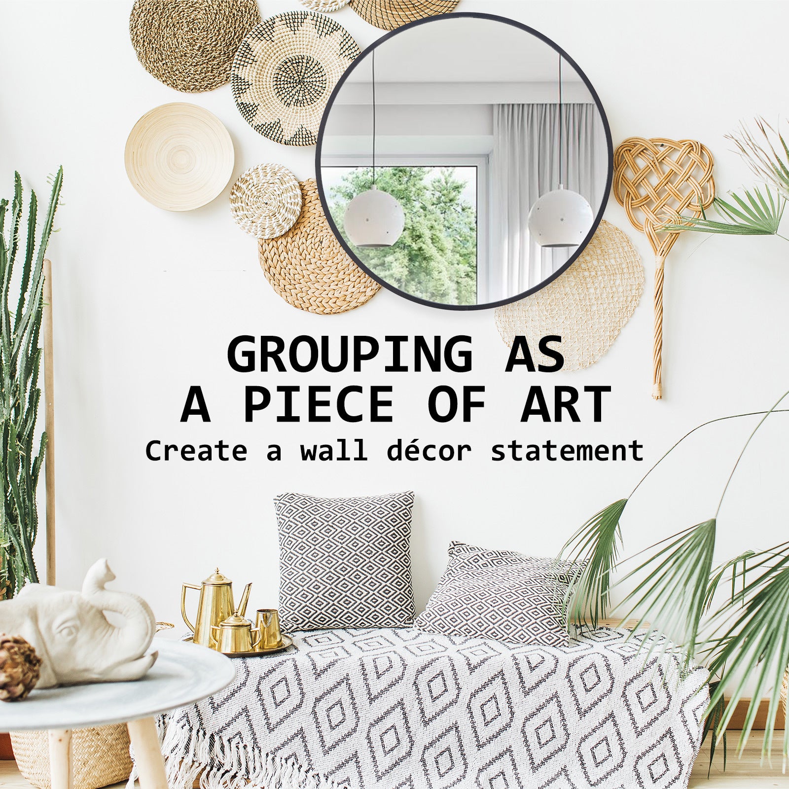 Wall Mirror Round Aluminum Frame Bathroom 80cm BLACK 8