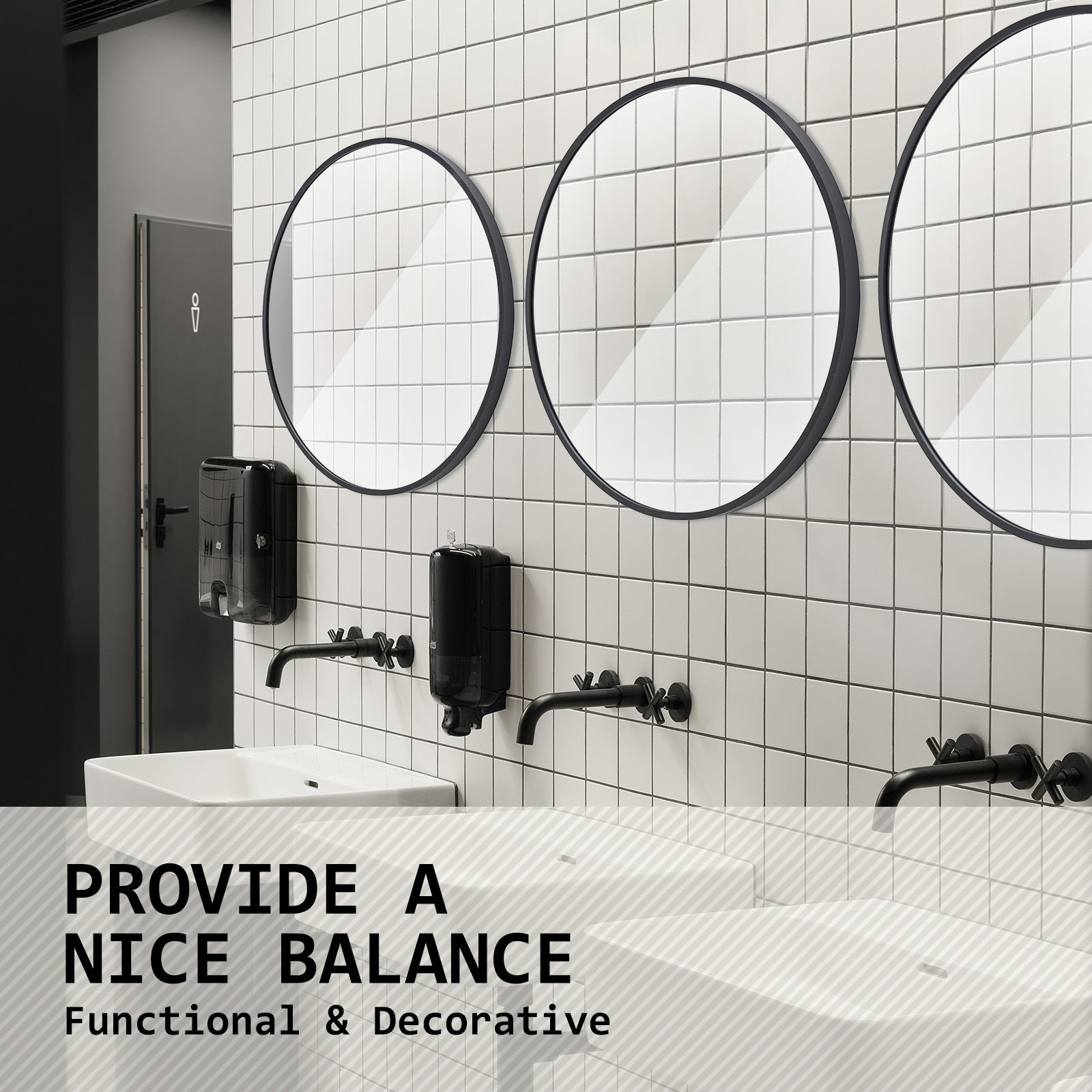 Wall Mirror Round Aluminum Frame Bathroom 80cm BLACK 9