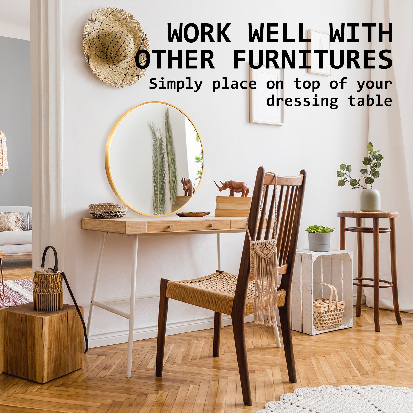 Wall Mirror Round Aluminum Frame Bathroom 70cm GOLD 5