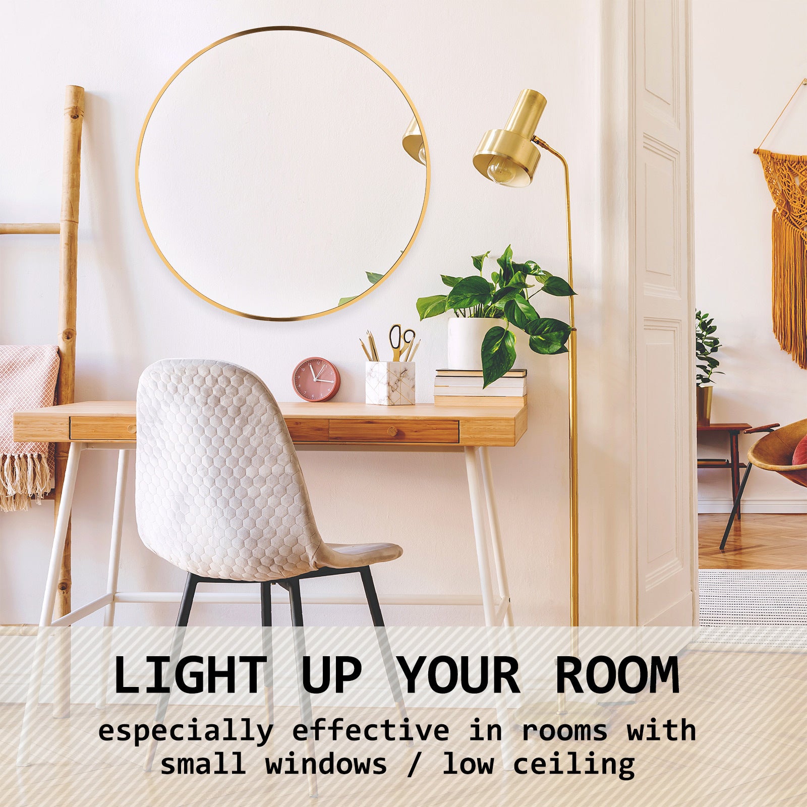 Wall Mirror Round Aluminum Frame Bathroom 70cm GOLD 6