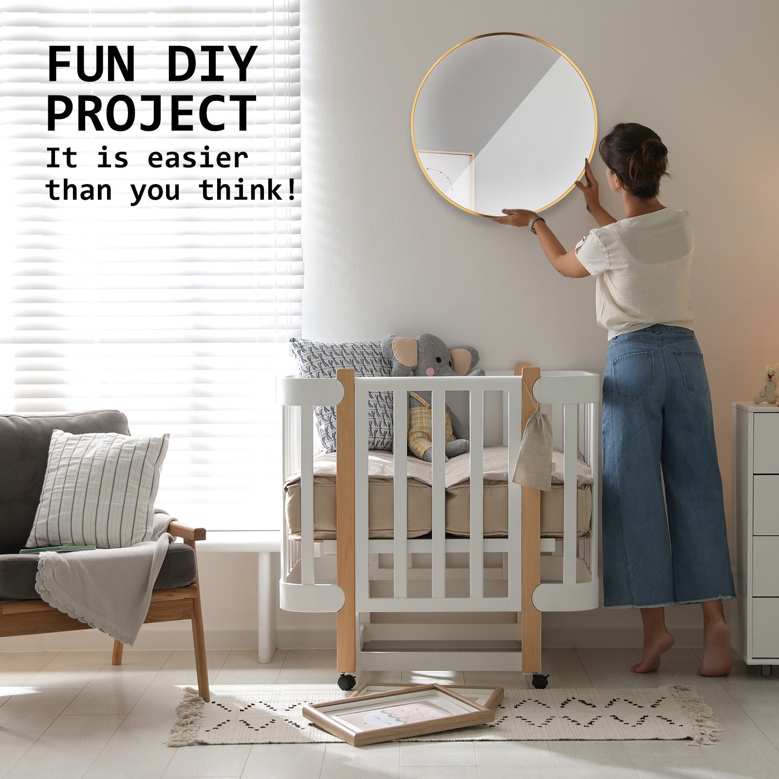 Wall Mirror Round Aluminum Frame Bathroom 70cm GOLD 13