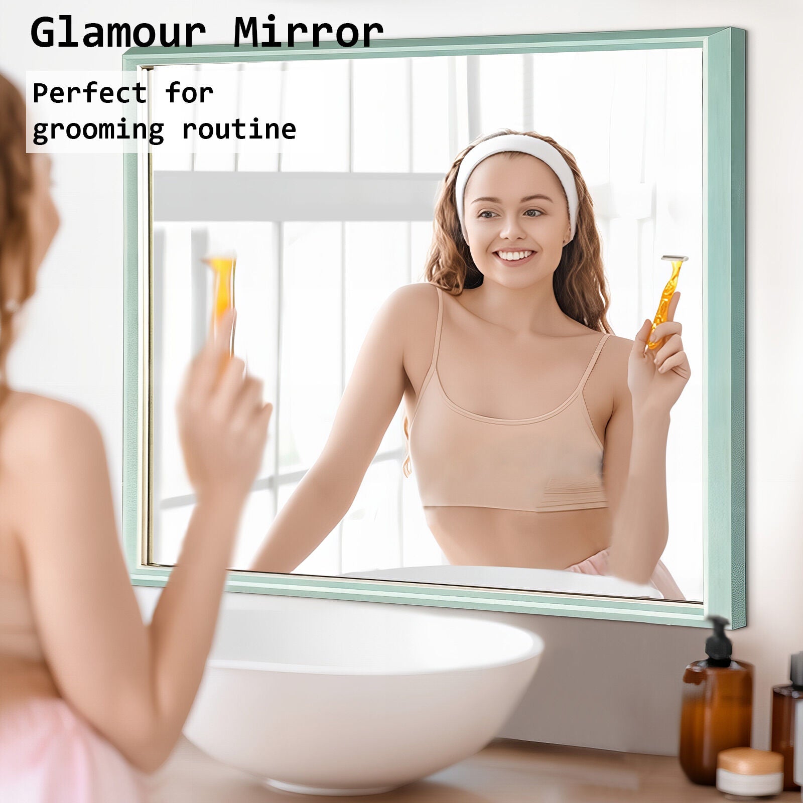 Wall Mirror Rectangular Frame Bathroom 70x90cm Turquoise 7