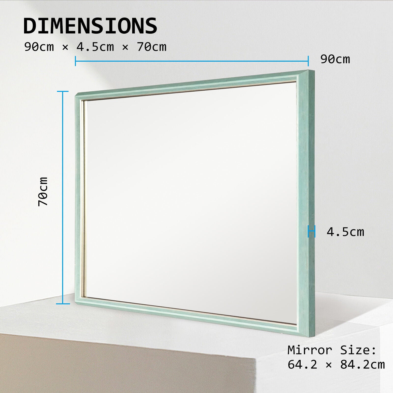 Wall Mirror Rectangular Frame Bathroom 70x90cm Turquoise 8