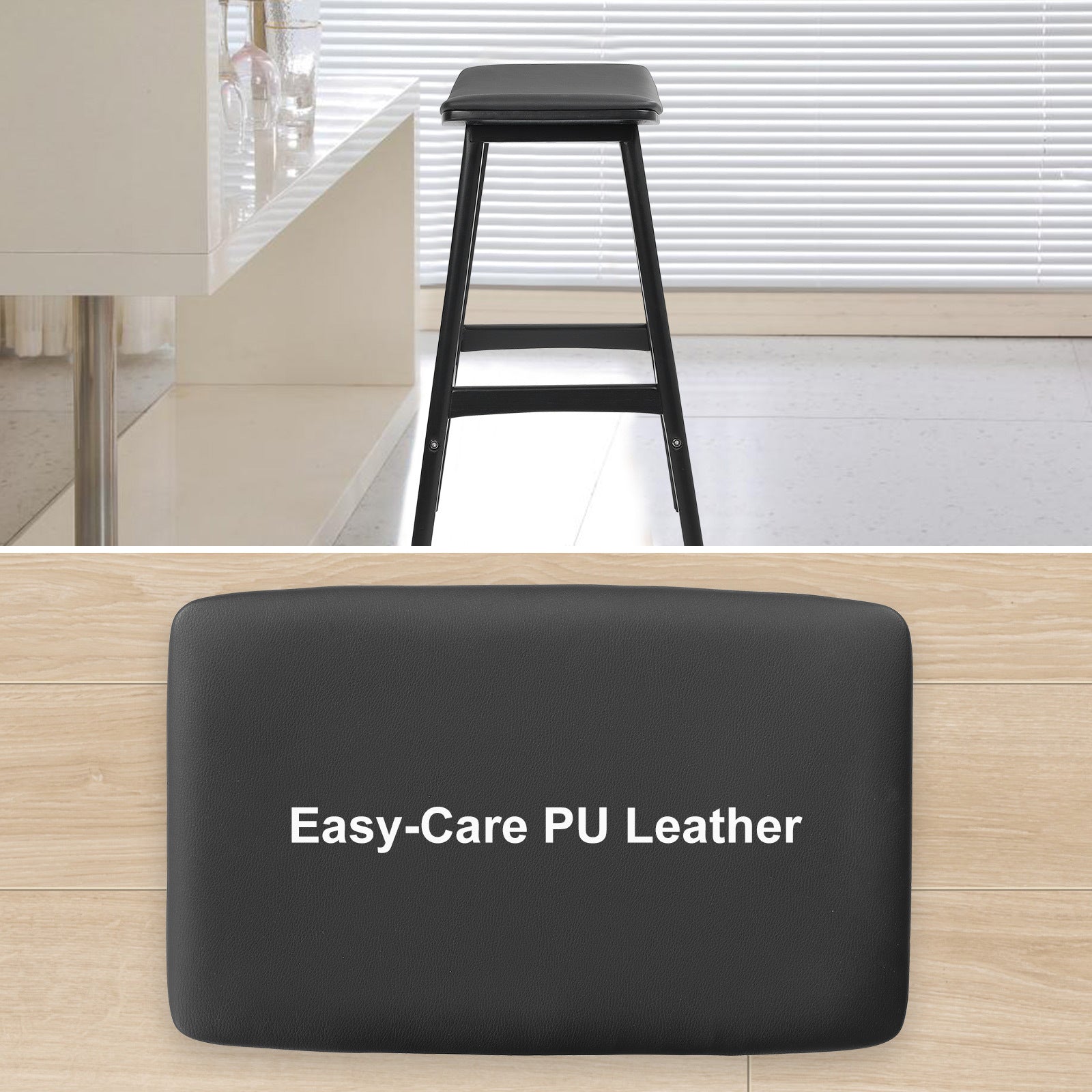 2X Wooden Bar Stool Padded PU Leather Dining Chair KANSO 65cm BLACK 7