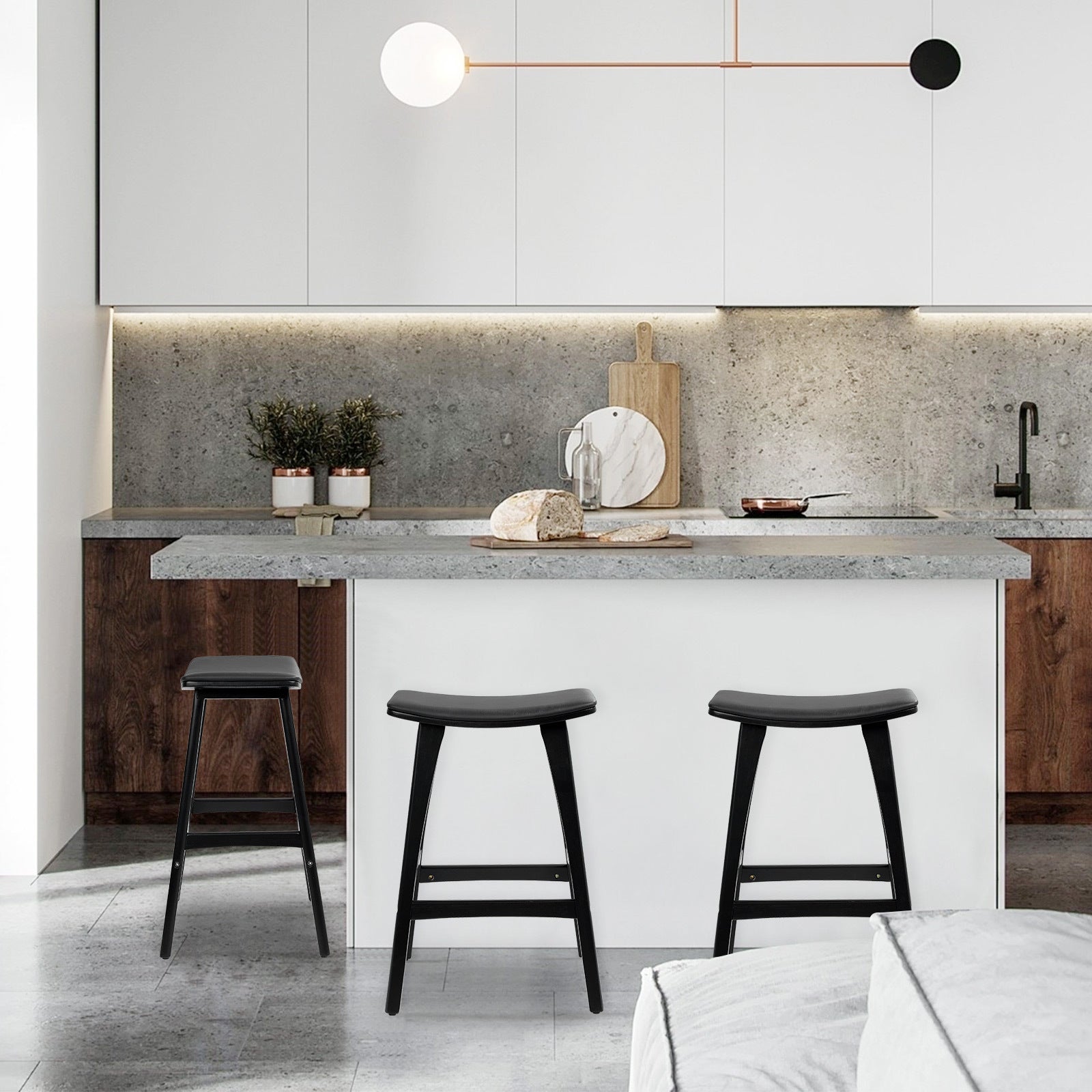 2X Wooden Bar Stool Padded PU Leather Dining Chair KANSO 65cm BLACK 8