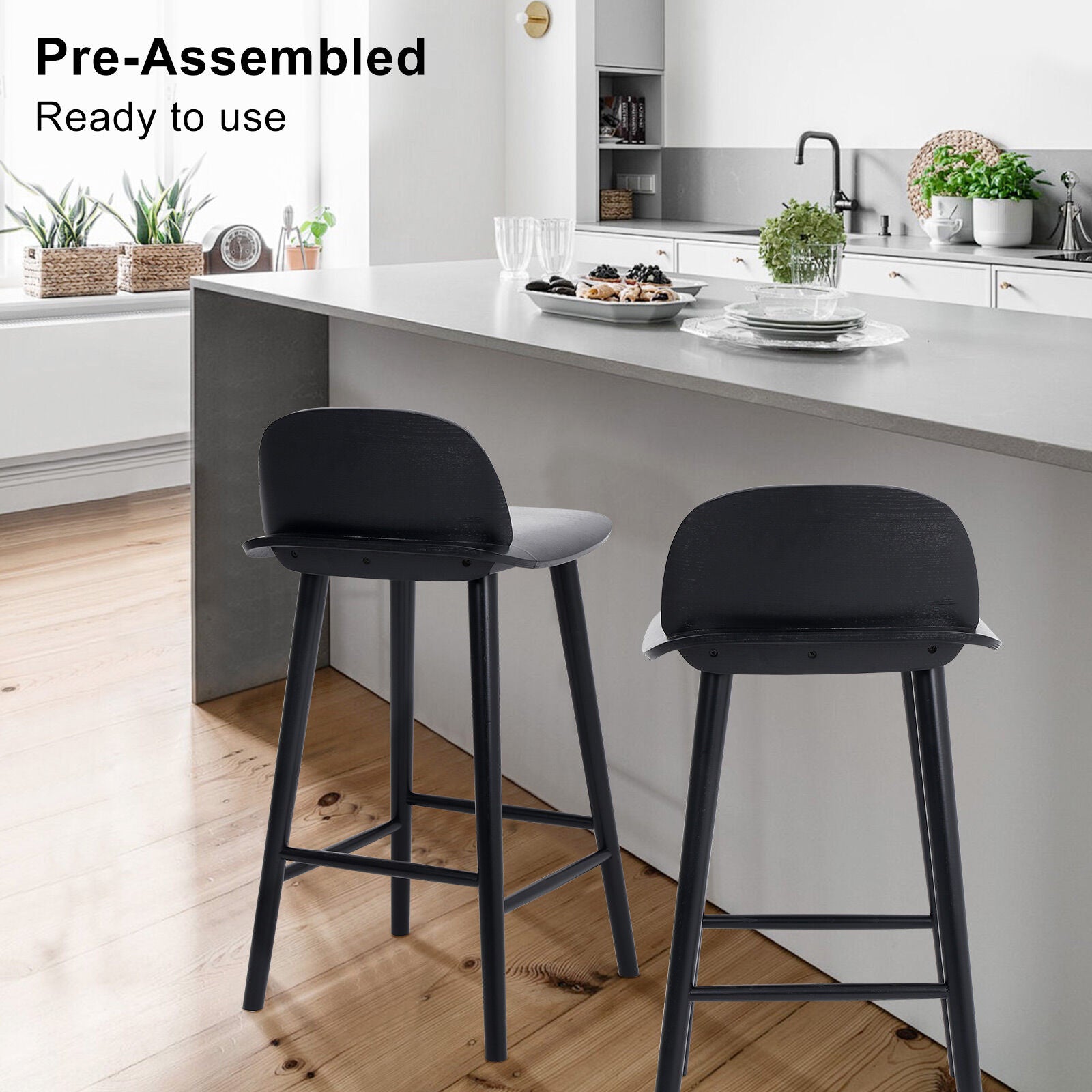 Wooden Bar Stool Dining Chair Ash Wood ELISE 65cm BLACK 6