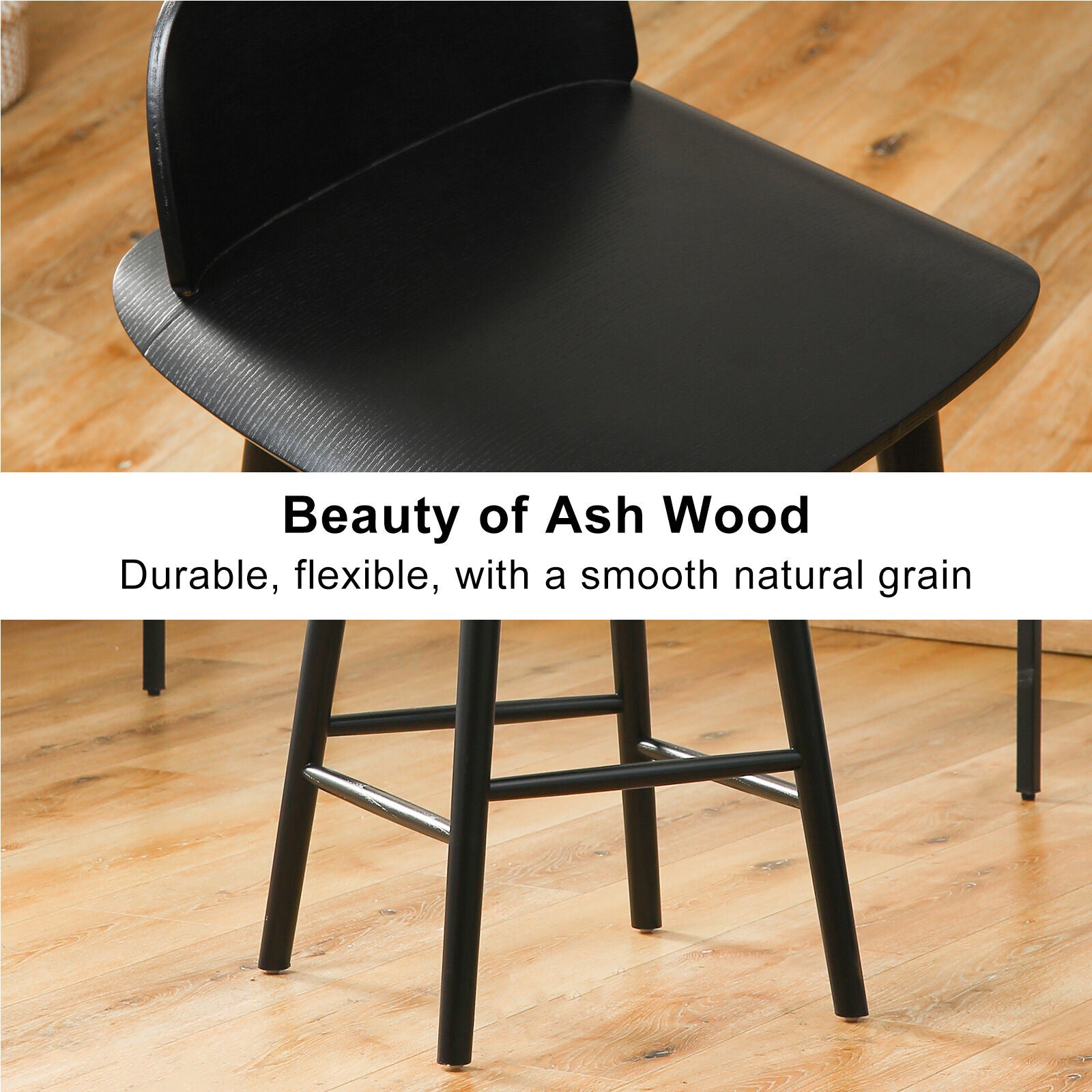 Wooden Bar Stool Dining Chair Ash Wood ELISE 65cm BLACK 7