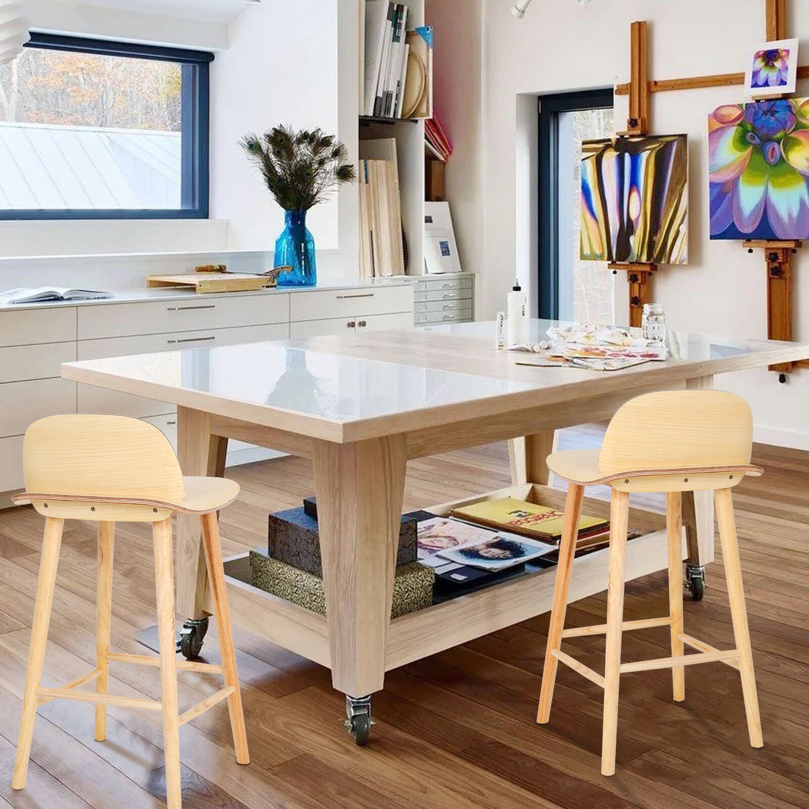 Wooden Bar Stool Dining Chair Ash Wood ELISE 65cm 8