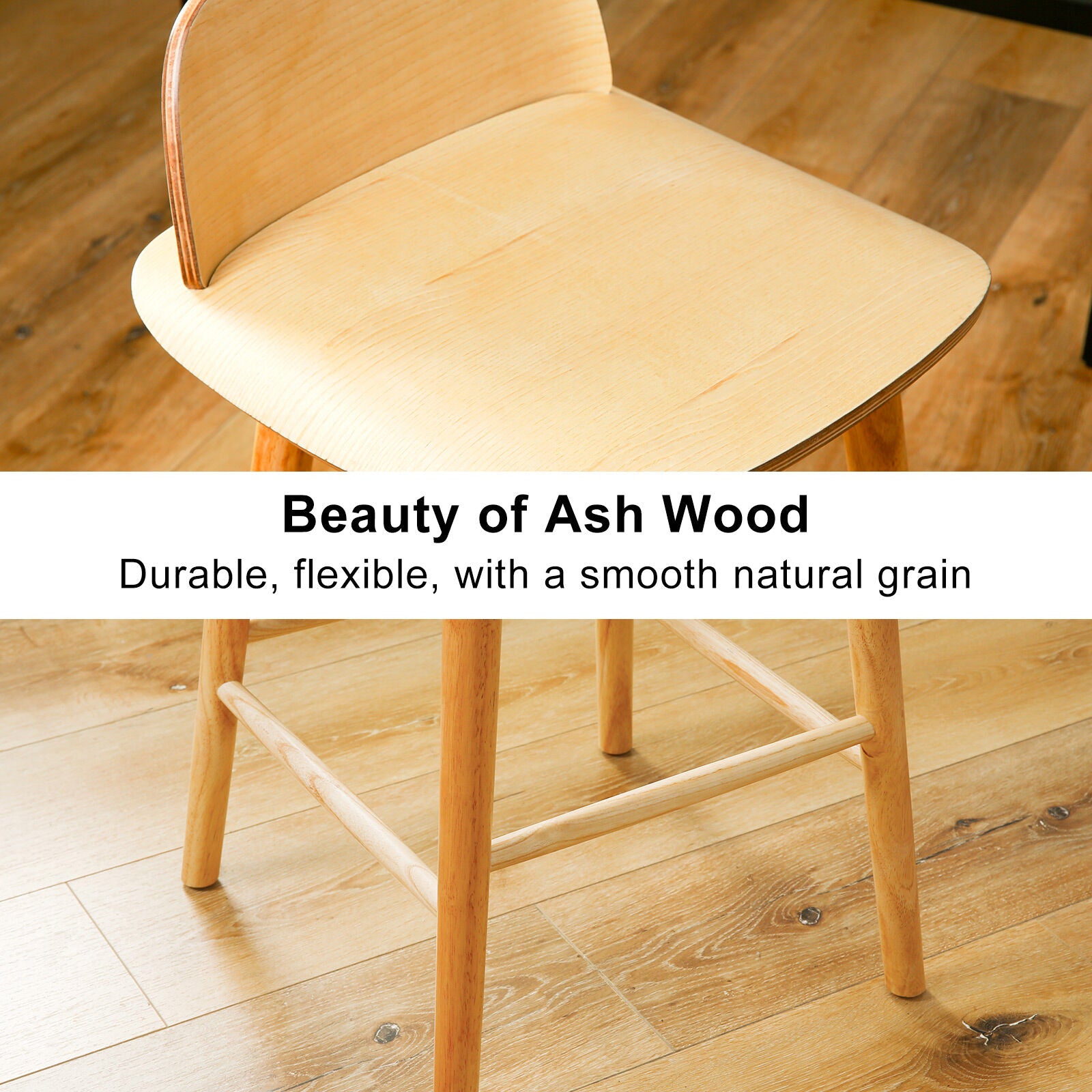 2X Wooden Bar Stool Dining Chair Ash Wood ELISE 65cm 7