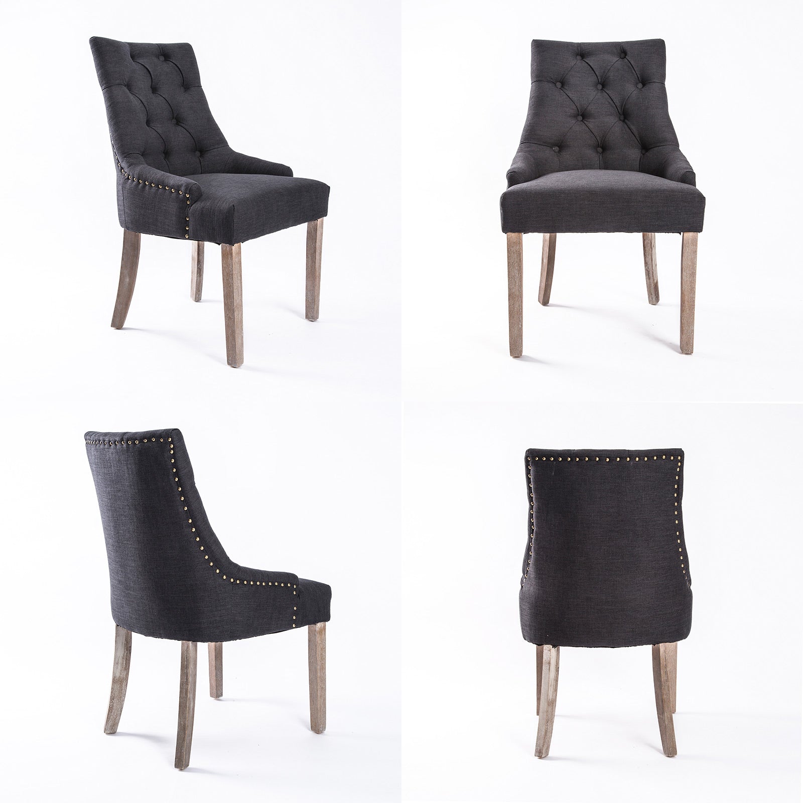 2X French Provincial Dining Chair Oak Leg AMOUR BLACK 4