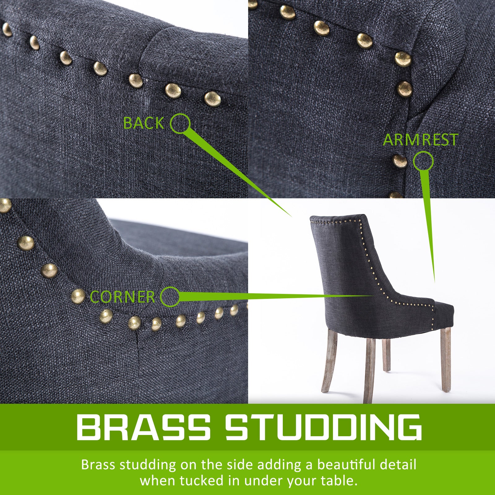 2X French Provincial Dining Chair Oak Leg AMOUR BLACK 5