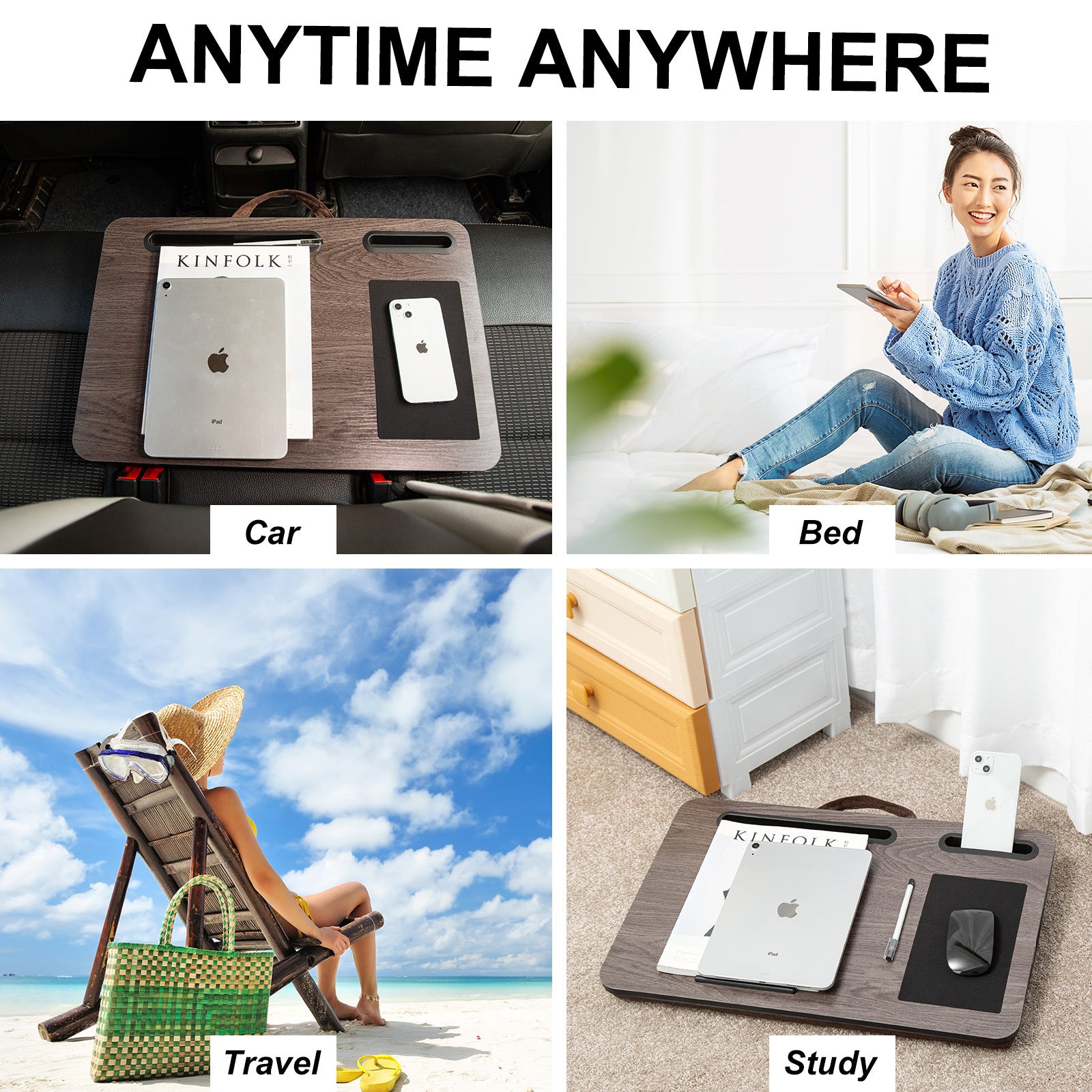 Lap Desk Laptop Stand Phone Tablet Holder Mousepad Cushioned Lapdesk IRON GREY OAK 6