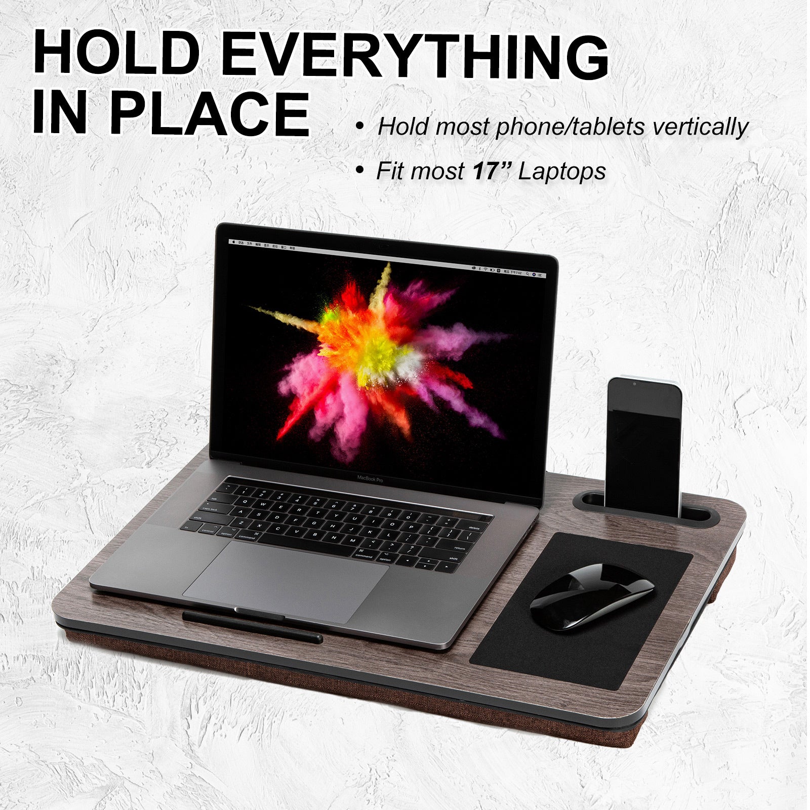 Lap Desk Laptop Stand Phone Tablet Holder Mousepad Cushioned Lapdesk IRON GREY OAK 8