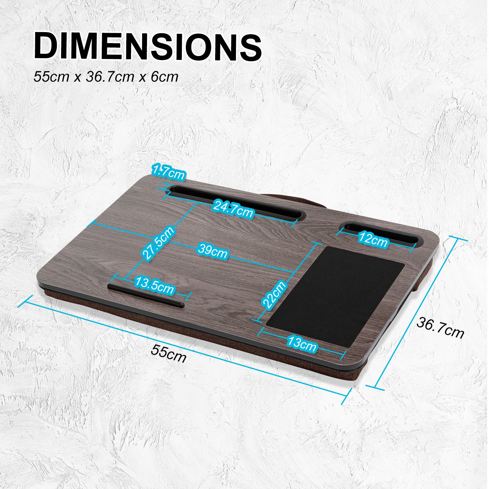Lap Desk Laptop Stand Phone Tablet Holder Mousepad Cushioned Lapdesk IRON GREY OAK 11