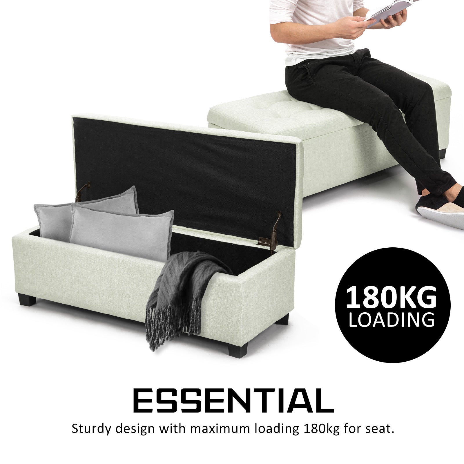 Storage Ottoman Stool 102cm Fabric LIGHT GREEN 5