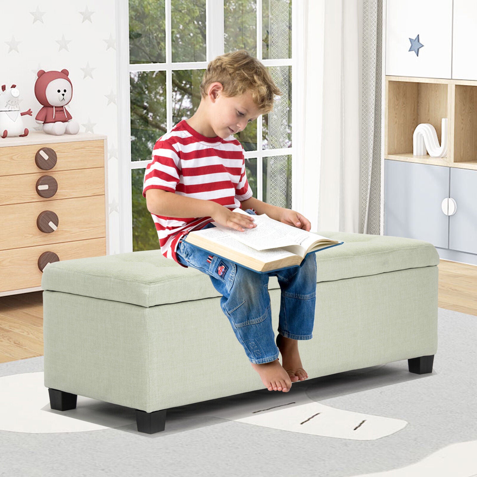 Storage Ottoman Stool 102cm Fabric LIGHT GREEN 3