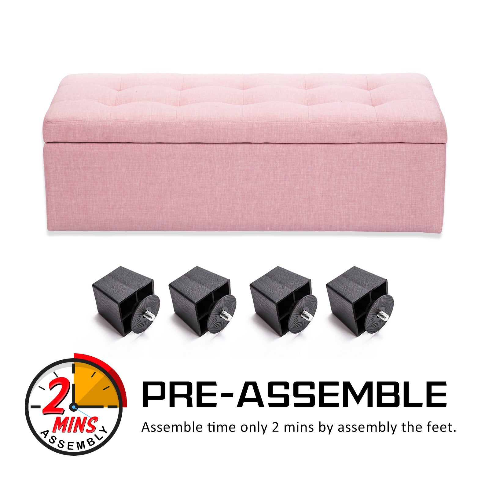 Storage Ottoman Stool 102cm Fabric PINK 4
