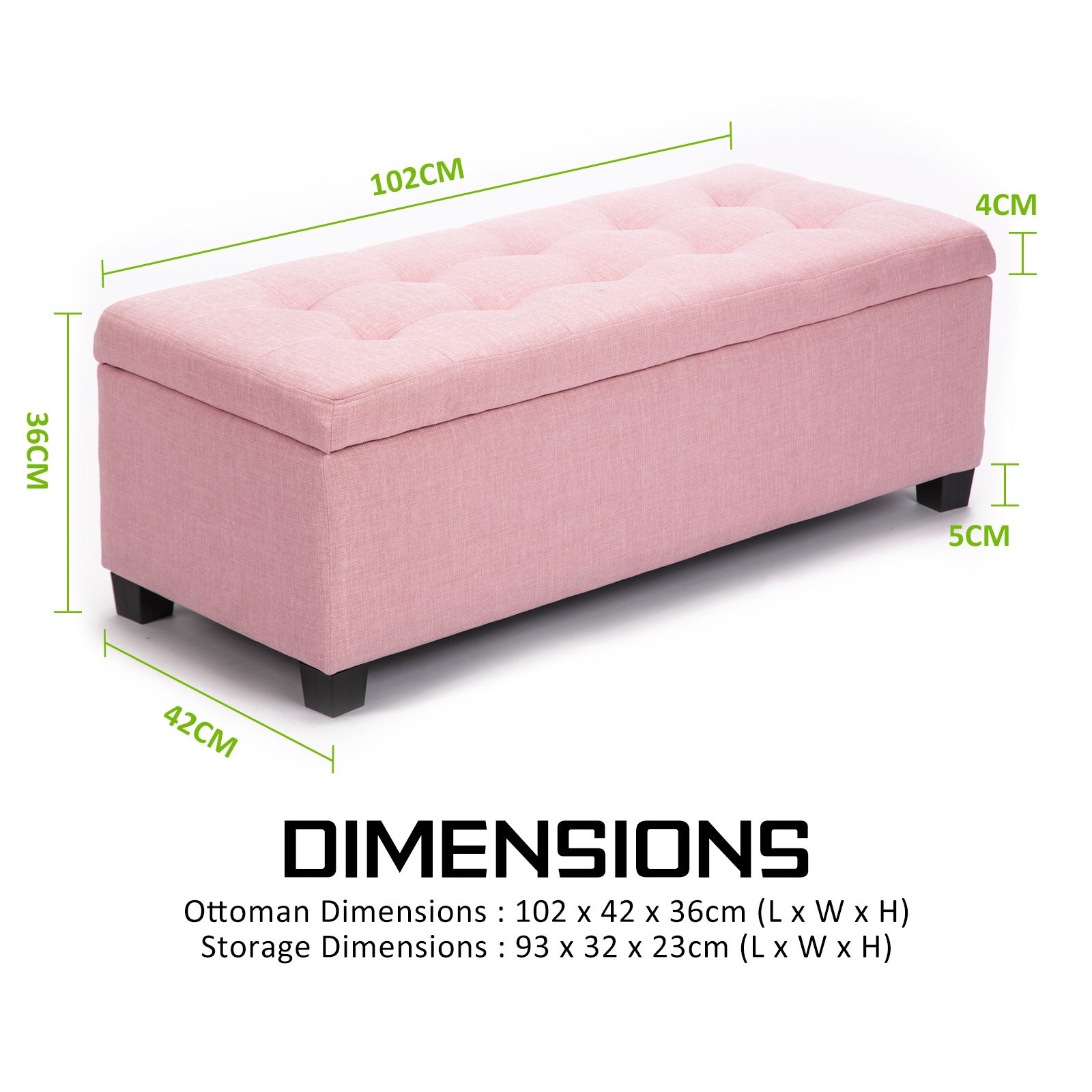 Storage Ottoman Stool 102cm Fabric PINK 12