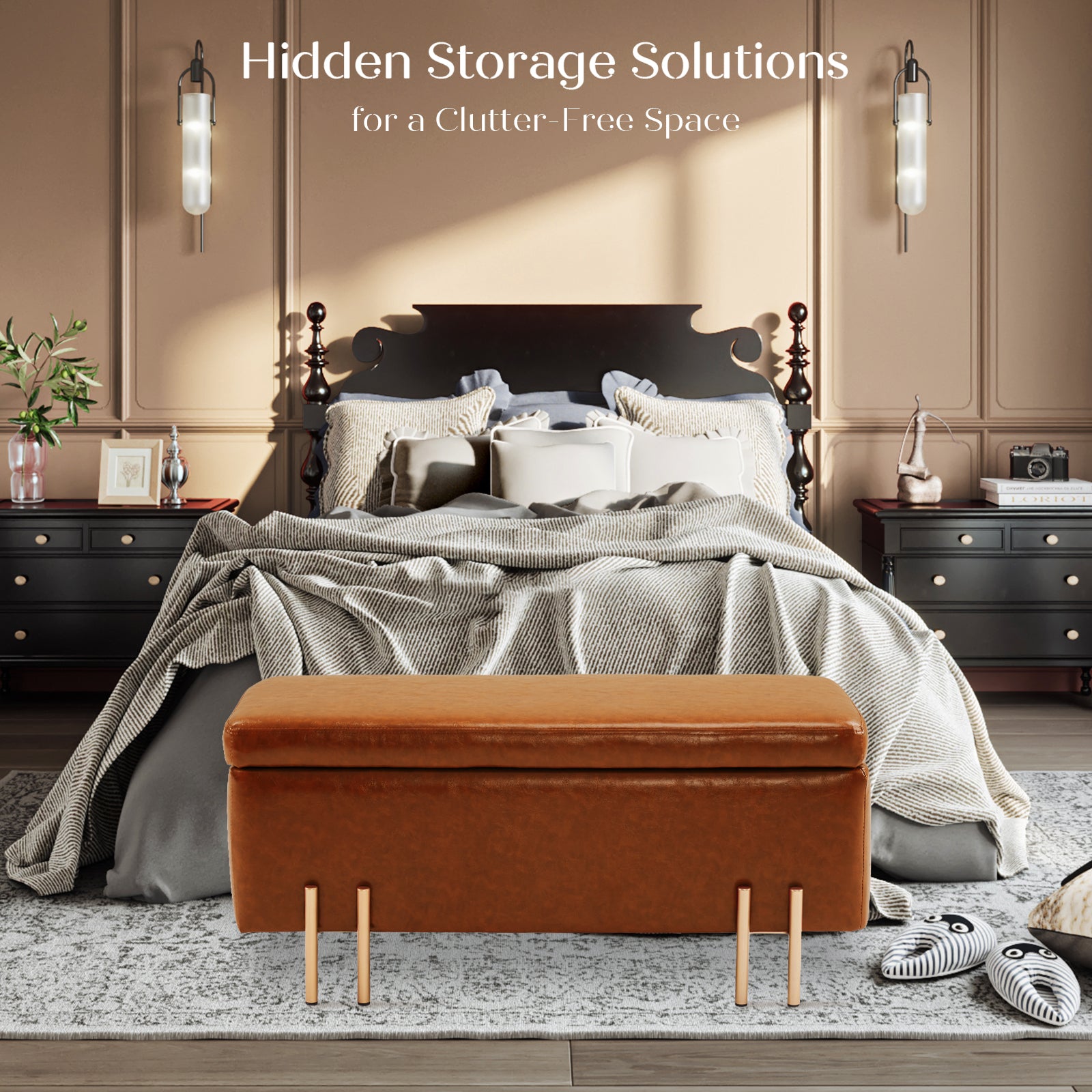 Storage Ottoman Stool Bench Seat 97cm PU Leather BROWN 3