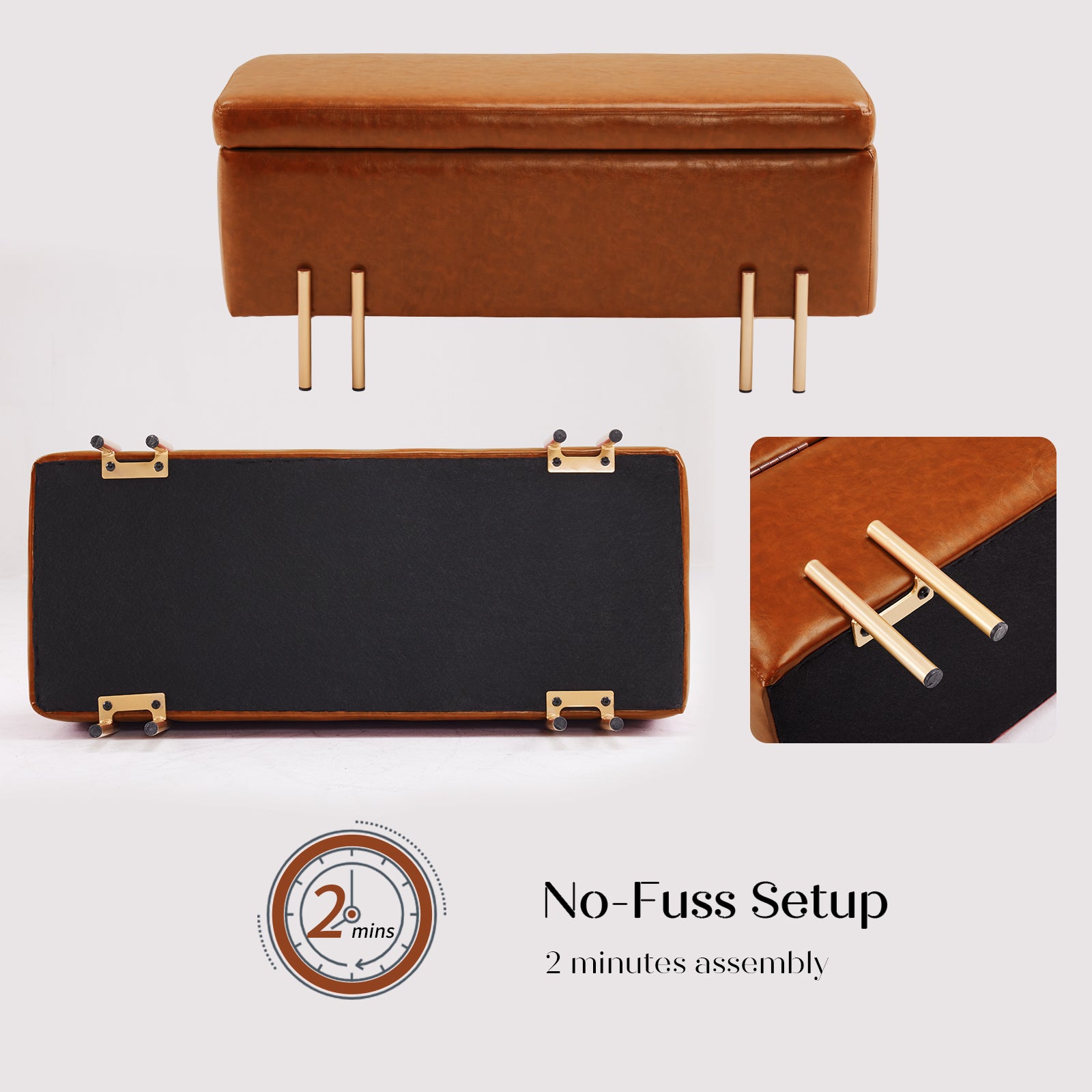 Storage Ottoman Stool Bench Seat 97cm PU Leather BROWN 6