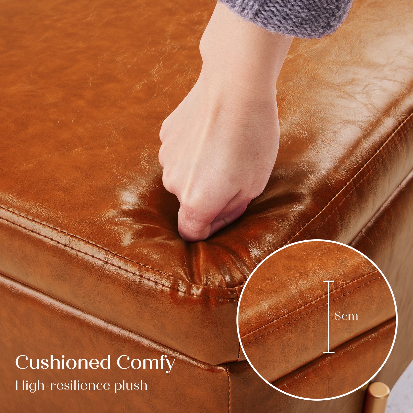 Storage Ottoman Stool Bench Seat 97cm PU Leather BROWN 7