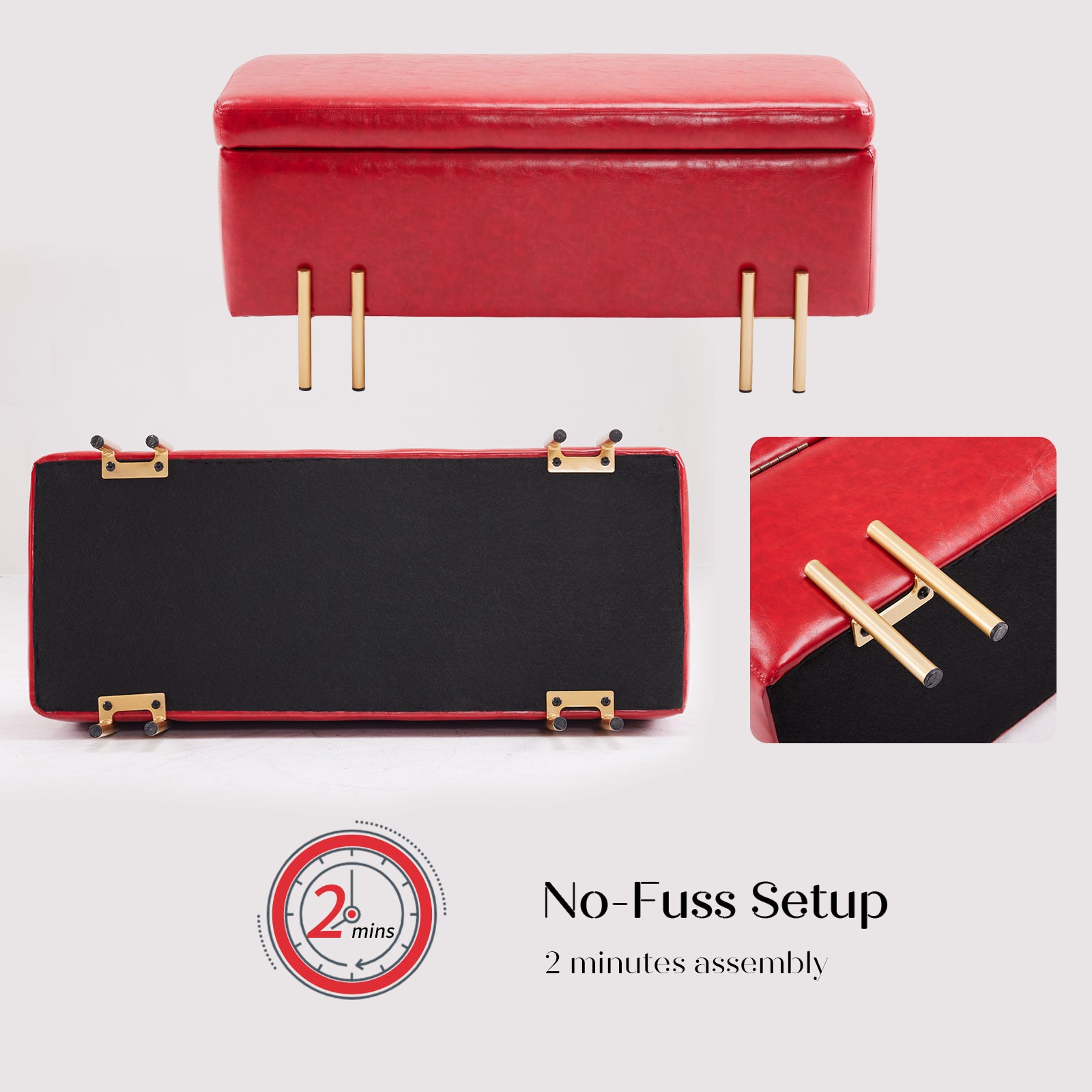 Storage Ottoman Stool Bench Seat 97cm PU Leather RED 6