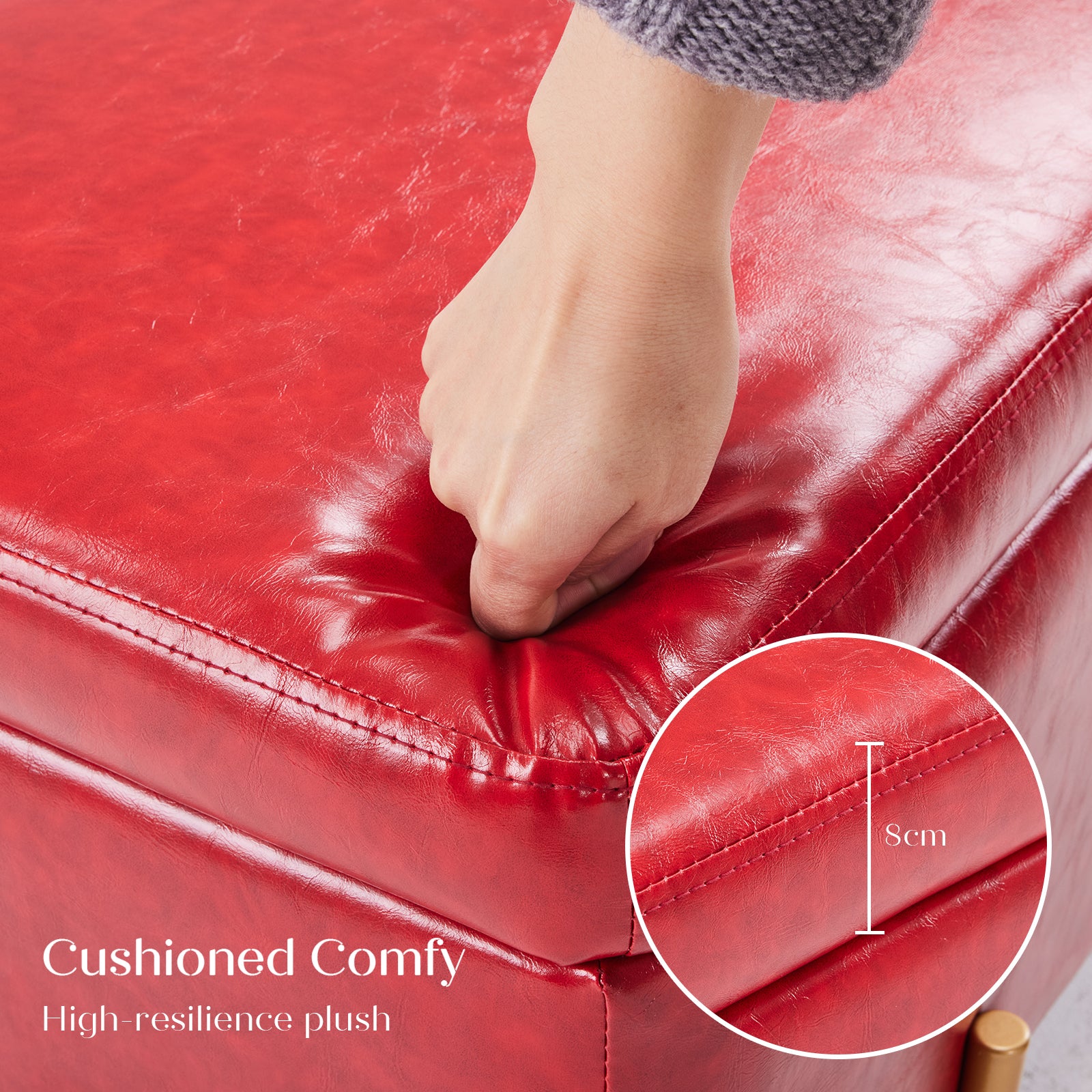 Storage Ottoman Stool Bench Seat 97cm PU Leather RED 7