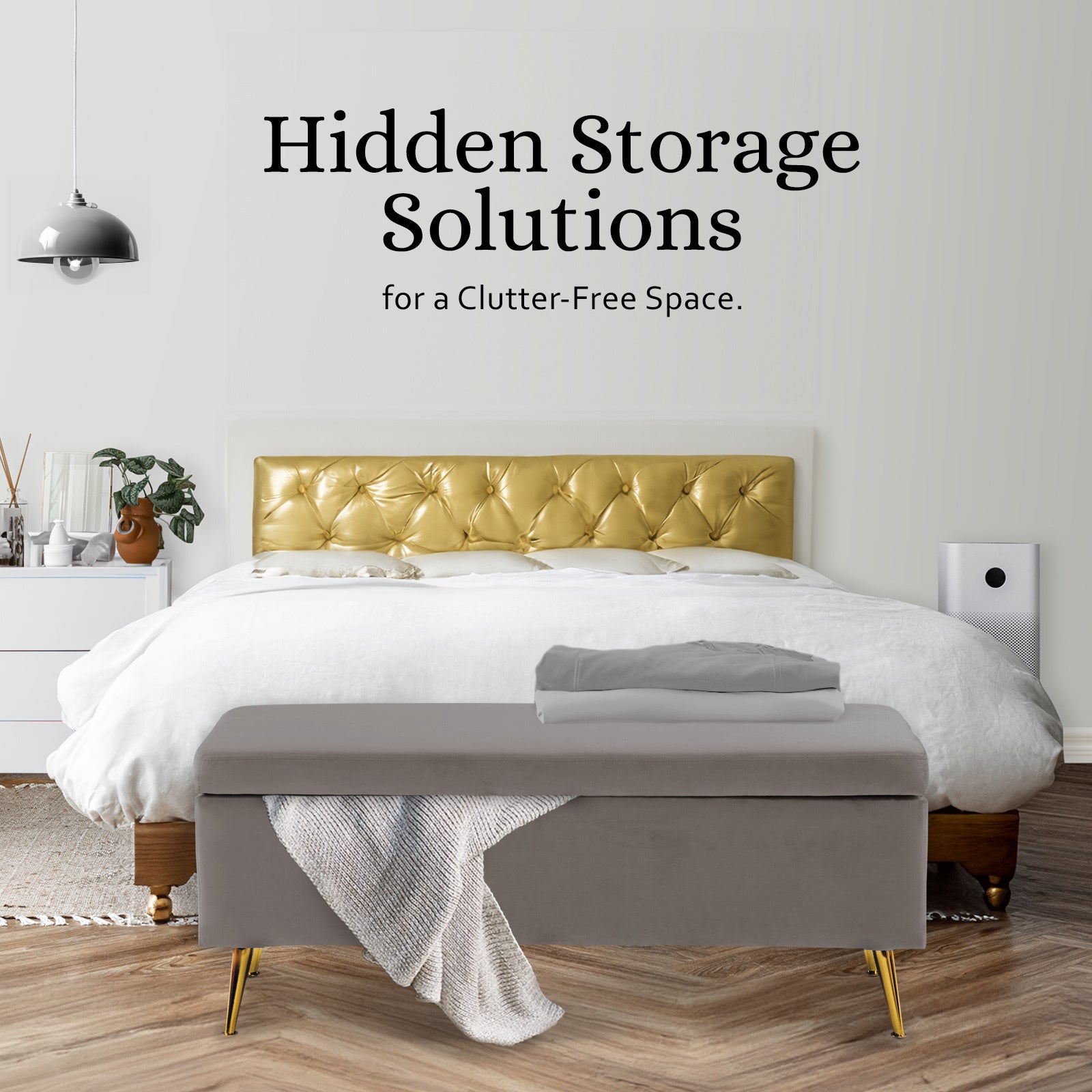 Storage Ottoman Stool Bench Seat 110cm Velvet GREY 3