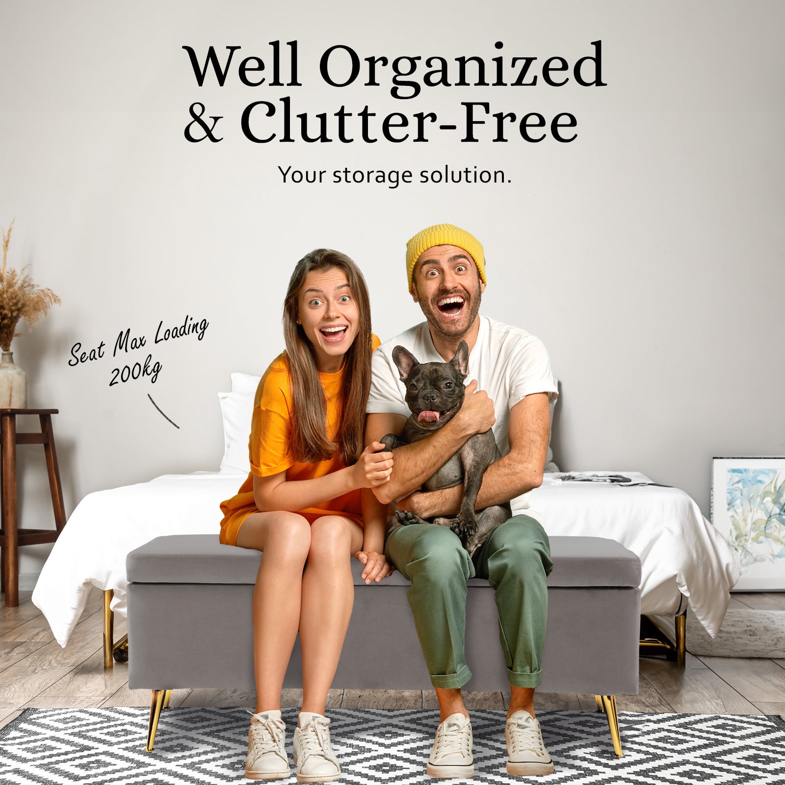 Storage Ottoman Stool Bench Seat 110cm Velvet GREY 8