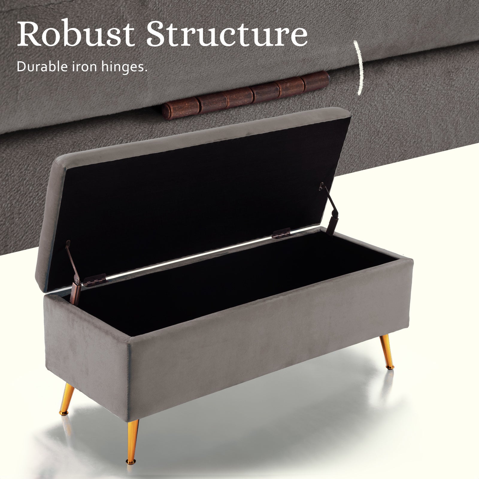 Storage Ottoman Stool Bench Seat 110cm Velvet GREY 9