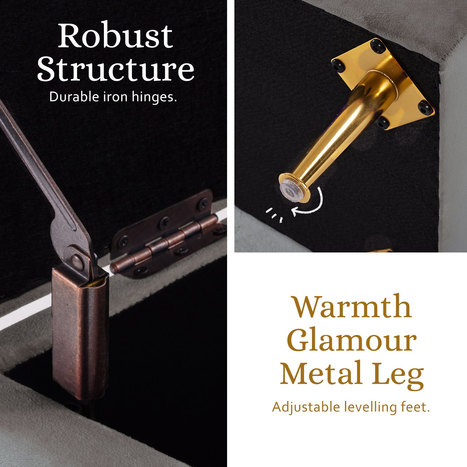 Storage Ottoman Stool Bench Seat 110cm Velvet GREY 10