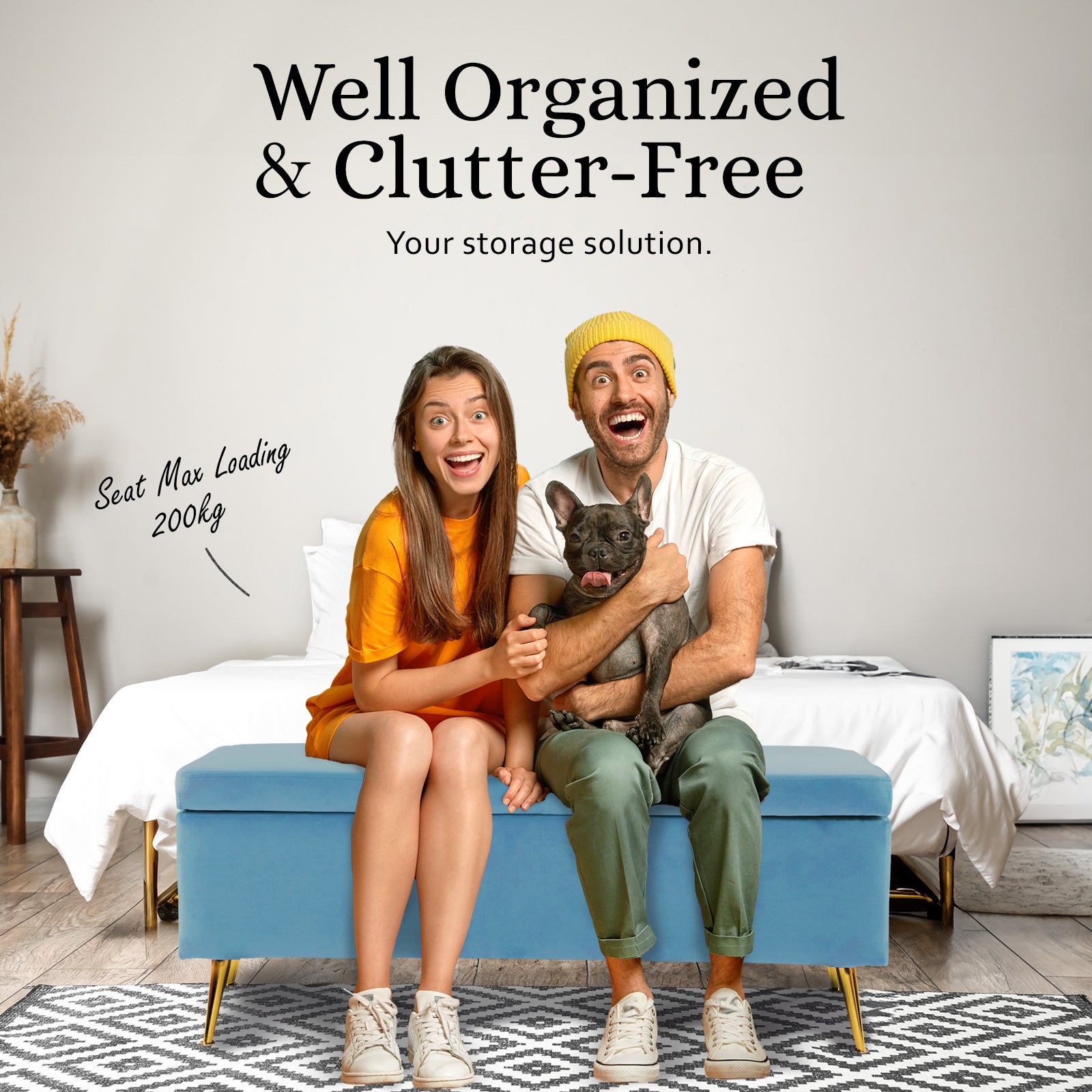 Storage Ottoman Stool Bench Seat 110cm Velvet OCEAN BLUE 8