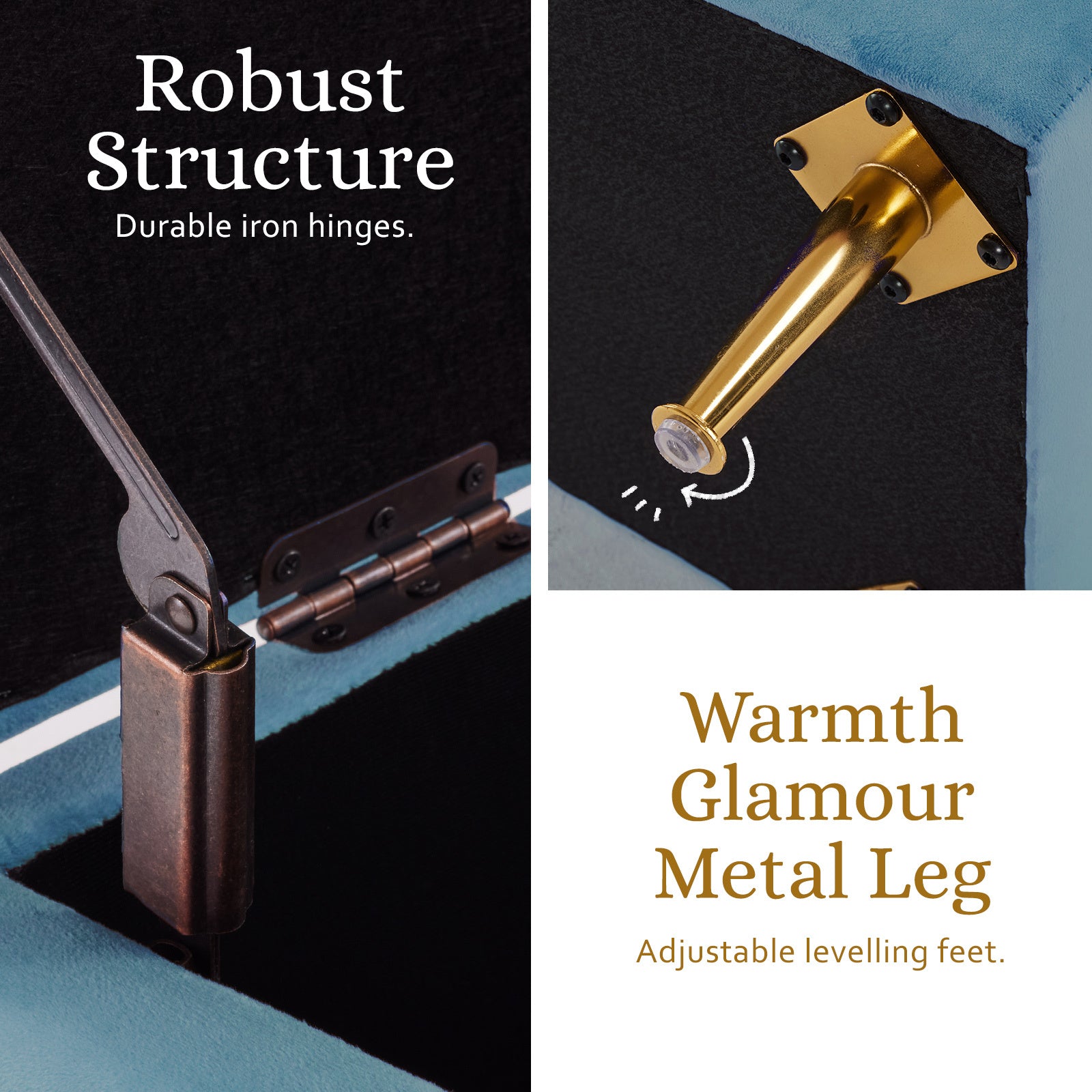 Storage Ottoman Stool Bench Seat 110cm Velvet OCEAN BLUE 10