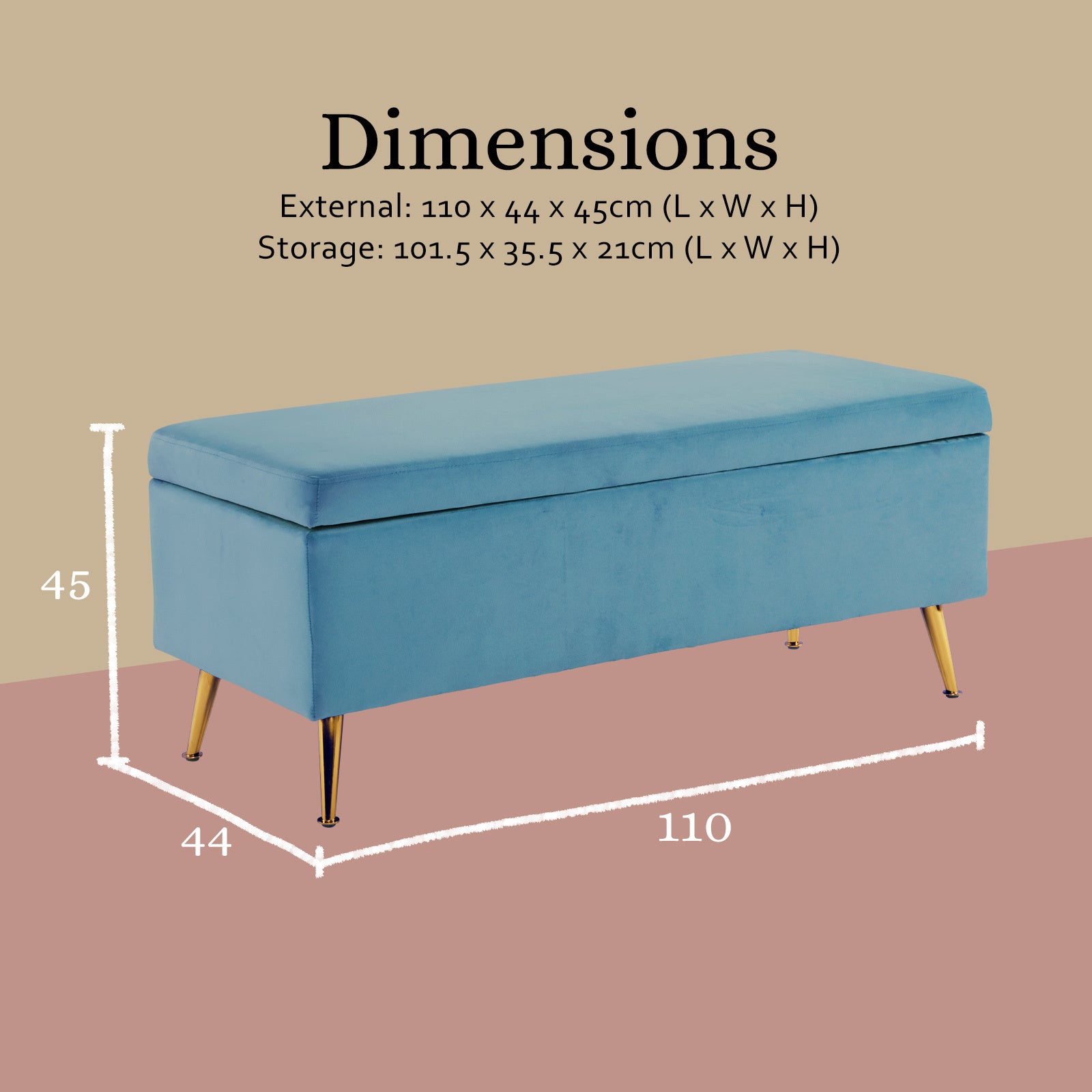 Storage Ottoman Stool Bench Seat 110cm Velvet OCEAN BLUE 12