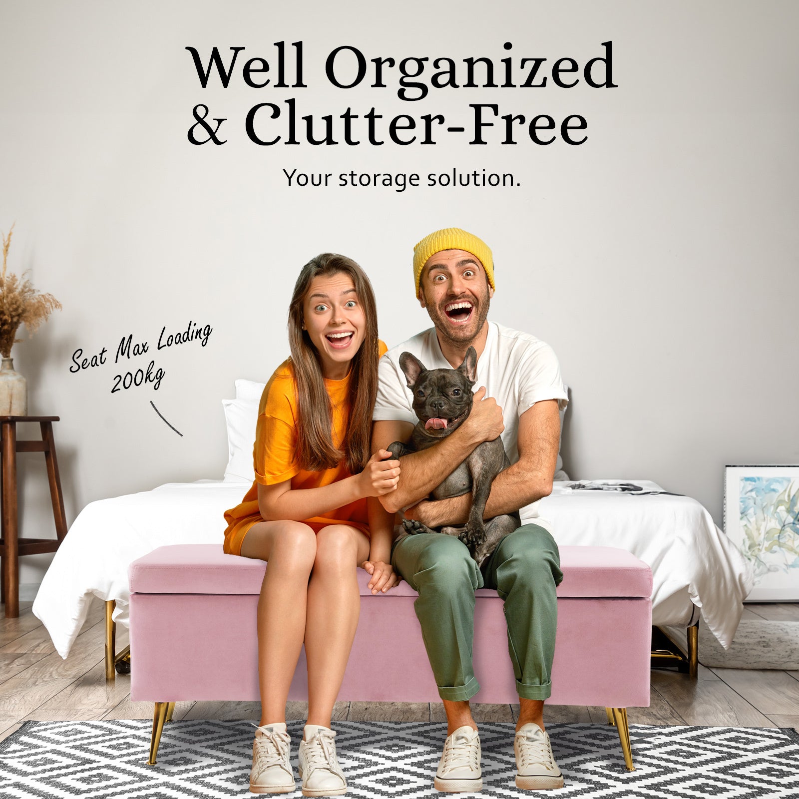 Storage Ottoman Stool Bench Seat 110cm Velvet PINK 8